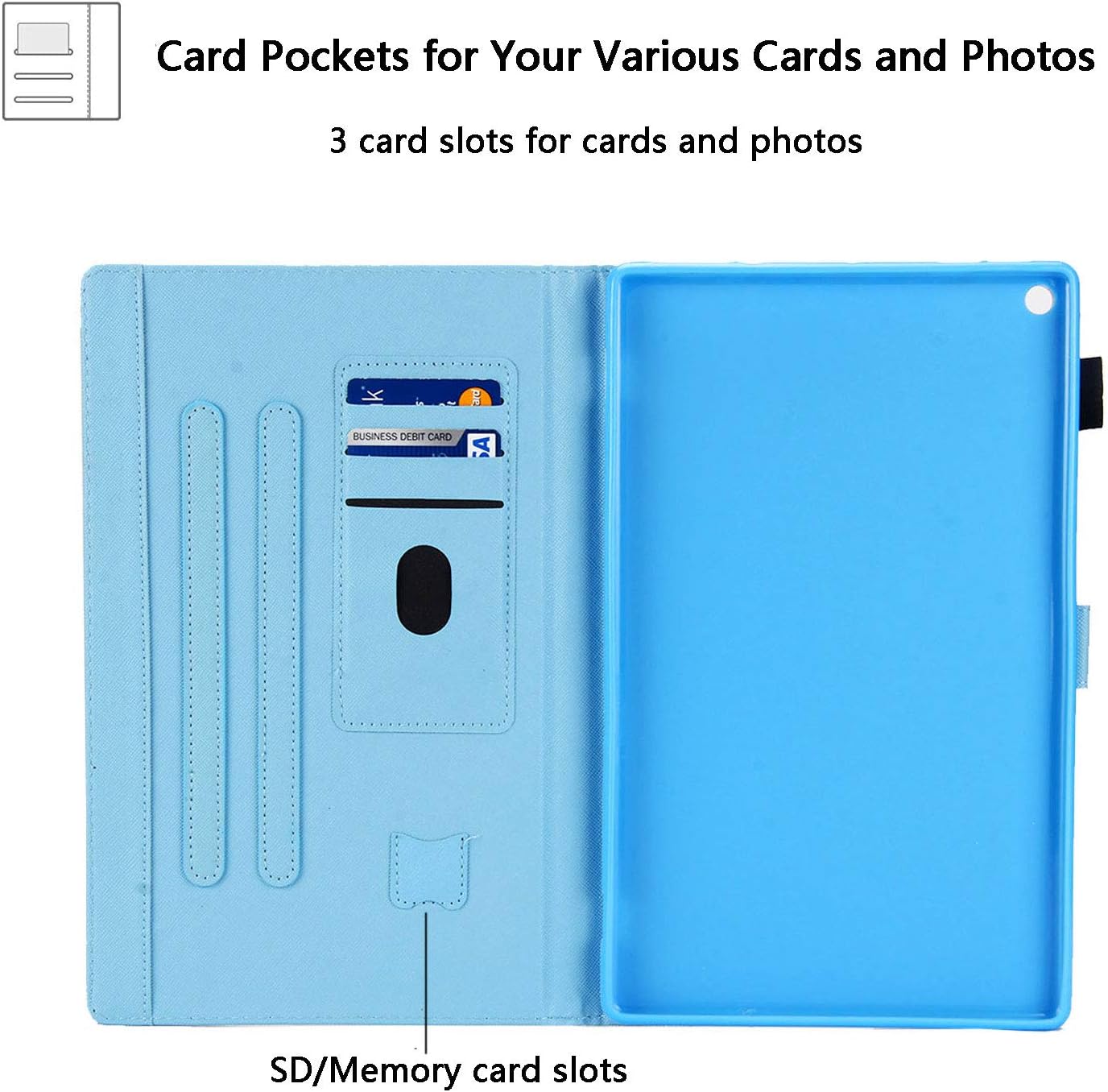 Kindle Fire HD 10 Tablet Case 9th and 7th Generation with Pencil Cards Holder, UUcovers Smart Folio Stand Synthetic Leather Cover [Auto Wake/Sleep] for Amazon Fire HD 10.1 Inch 2019/2017, Cute Cat