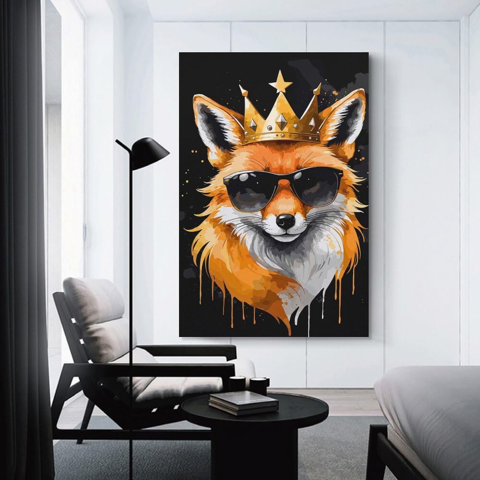 Junmoney Cool Fox King Portrait Canvas Wall Decor, 16x24inch(40x60cm), for Gallery Wall Decor And Room Displays, Wall Decor Suited to Curated Displays
