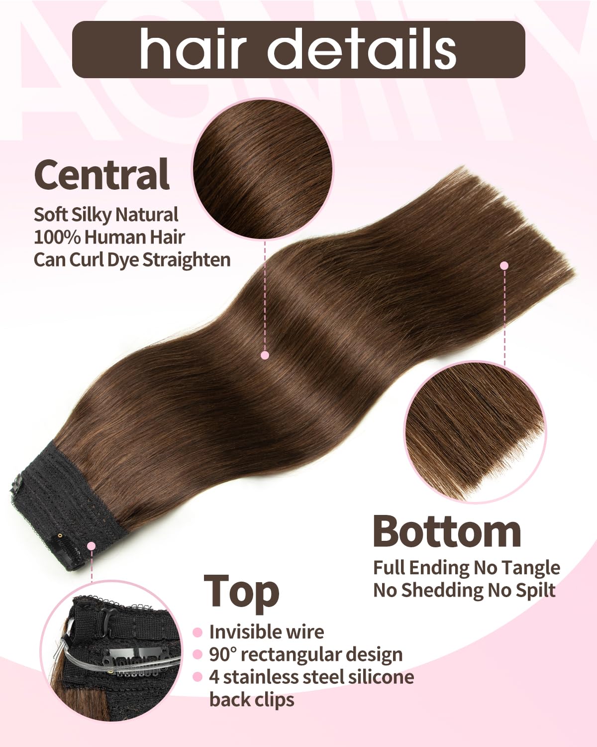 AGMITY Hair Extensions Wire Hair Remy Human Hair Extensions Darkest Brown 80g Hidden Straight Layered with Transparent Fish Line Remy Wire Extensions(16 Inch #2 Darkest Brown) - Image 3