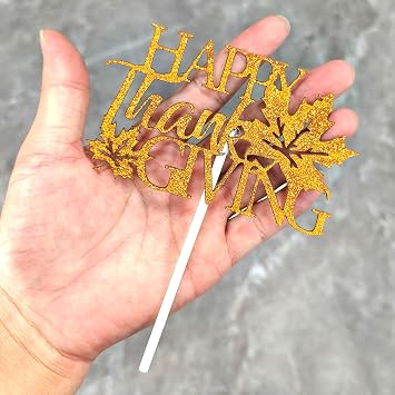 Fall Maple Leaf Thanksgiving Cake Topper - Orange Decorative Party Cake Decoration