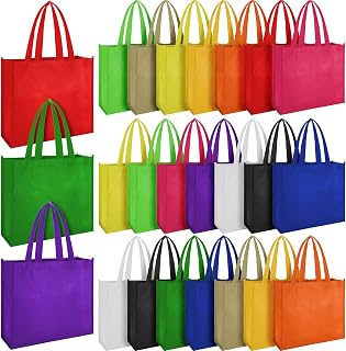 Boao 24 Pack Reusable Non-Woven Grocery Tote Bags with Handles - Multi-Color Foldable Washable Strong Fabric for Shopping Gifts Parties