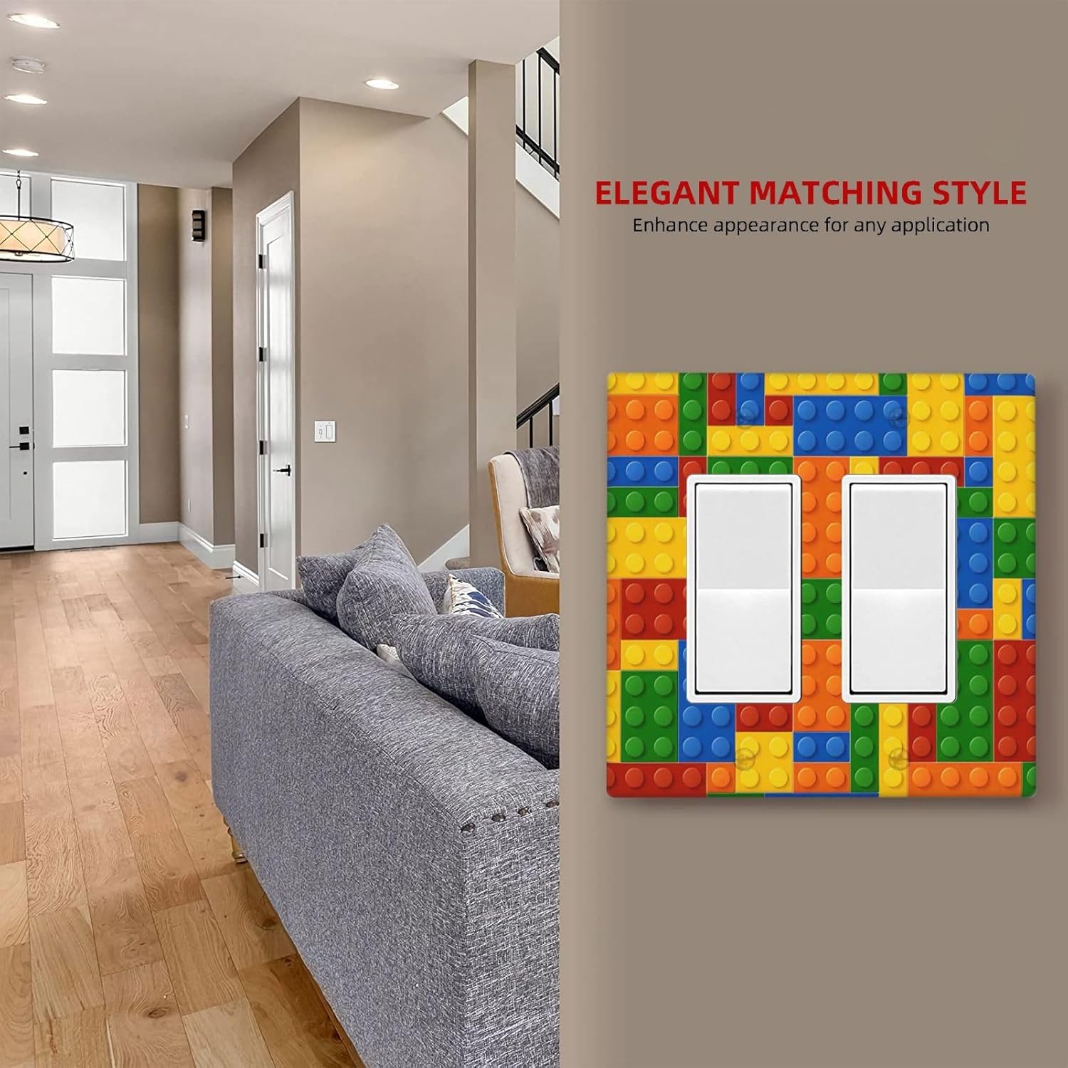 Decorative Outlet Covers with Colorful Multicolor Building Blocks Puzzle Design 2 Gang Wall Plate Double Rocker Light Switch Cover Double Switch Plate Cover Faceplate for Bedroom Decor