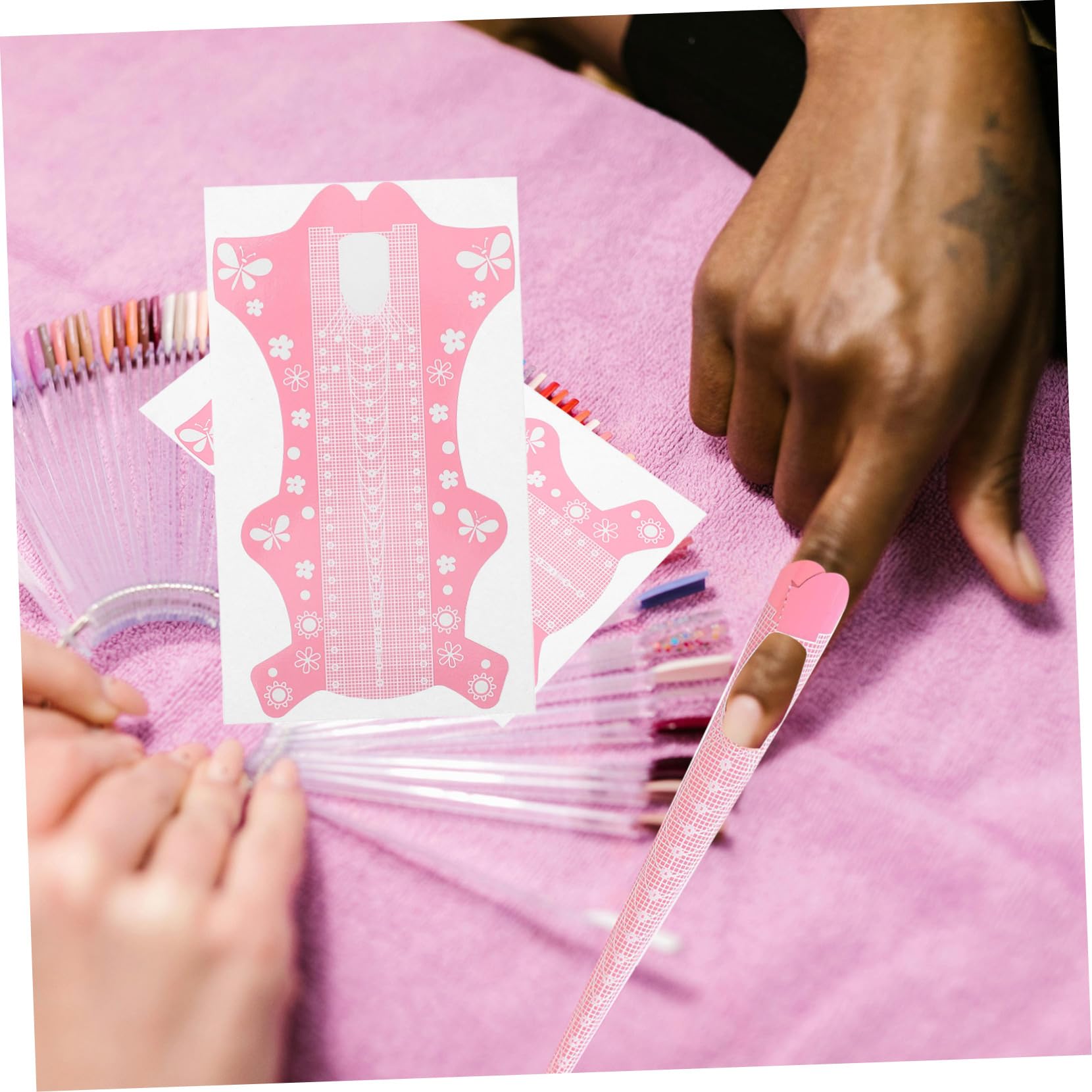 FRCOLOR 500 piezas titular para papel de uñas pegatinas de arte de uñas herramienta guía de manicura pegatinas para formas de uñas suministros de manicura DIY accesorios de uñas rosa extra largo