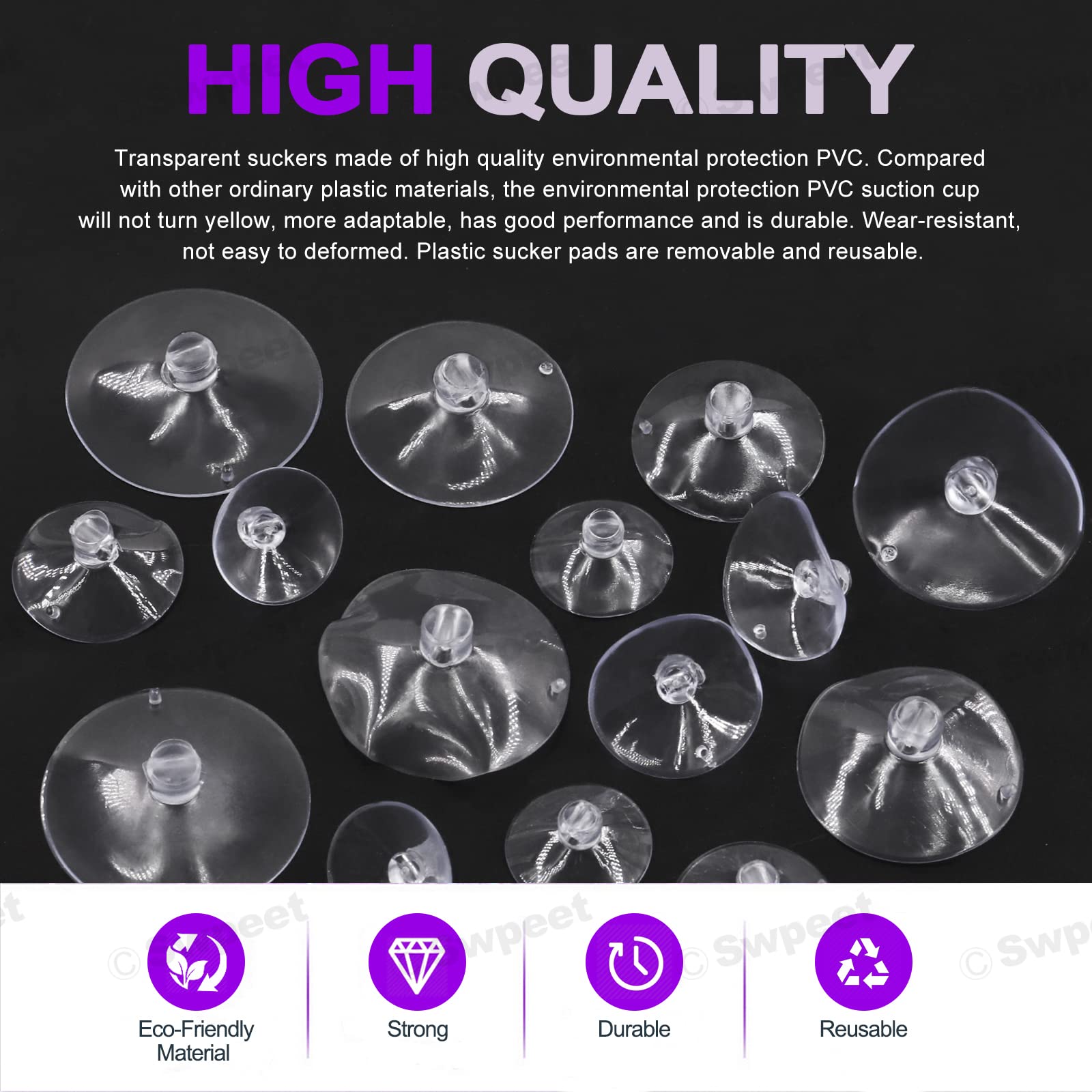 Swpeet Juego de 80 ventosas transparentes de 5 tamaños 1-9/5 pulgadas Kit surtido para ducha