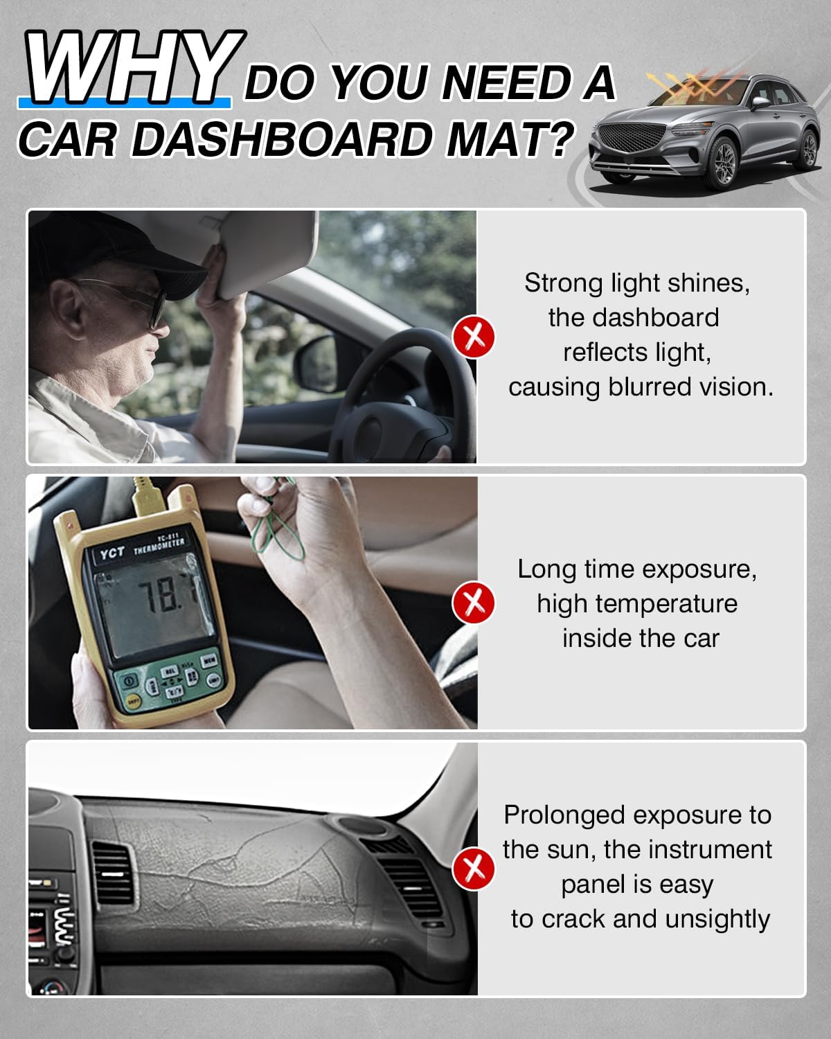 CARTIST Dash Cover Fit for 2022 2023 2024 2025 Genesis GV70 Dashboard Cover Mat for GV70 Accessories Dash Mat Non-Slip Carpet Sunshield Glare UV Rays Protector
