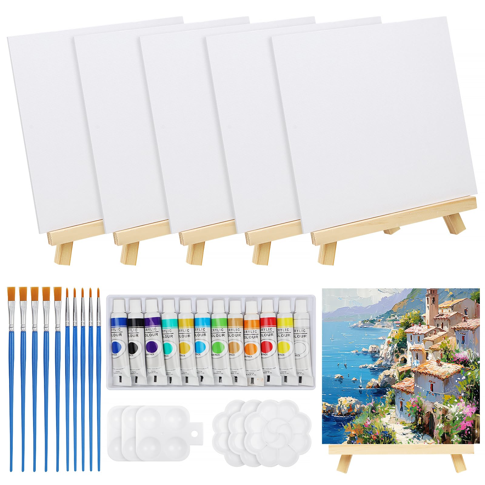 38 Pcs Mini Canvas and Easel Set, Canvas Painting Set