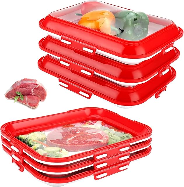 Nlmayt Food Plastic Preservation Tray, 3PCS Reusable Food Grade Storage Containers, Food Containers for Organization and Storage Food Preservation(red)