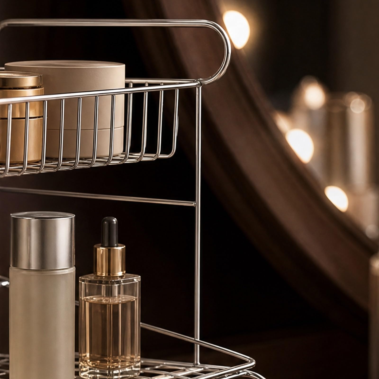 Rack Almacenamiento Acero Inoxidable Abierto Organizador Cosméticos con Barras Perimetrales Morno para Encimera, Estilo B