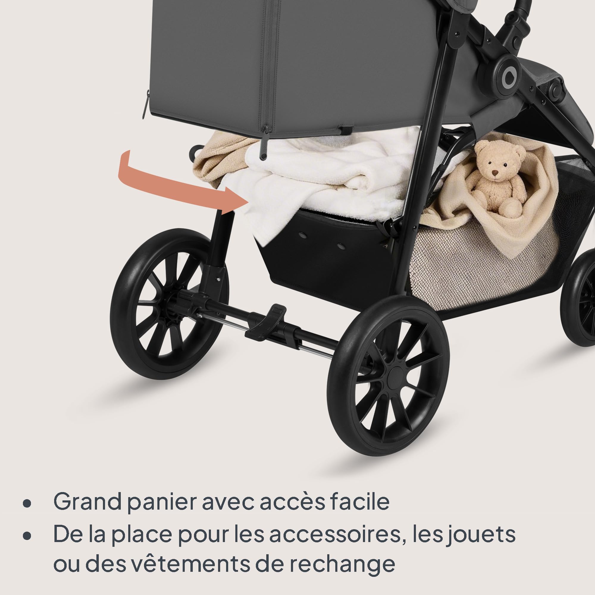 LIONELO Poussette Emerald jusqu'à 22 kg de 6 m à 4 ans Roues Pivotantes EVA 360° Pliable Avec Une Main, Dossier Réglable, Canopy Imperméable UPF50+, Grand Panier (Grey)