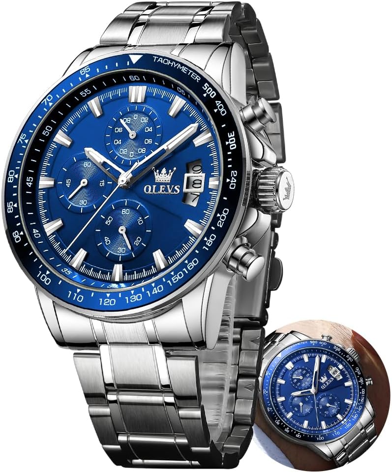 OLEVS Watch for Men, Fashion Dress Mens Watches, Stainless Steel Waterproof Analog Quartz Wristwatch, Elegant Gifts for Him - Dad & Boyfriend