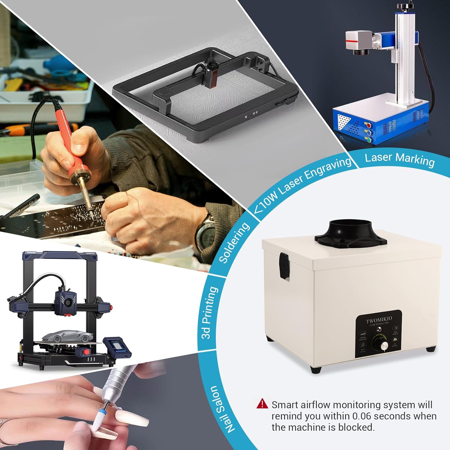 M3PRO Solder Fume Extractor - 120W Strong Suction 240m³/h, 3-Stage Filtration System, Low-Noise with 12 Filters for Welding Desktop Soldering 10W Laser Engraving and Smoke Absorption