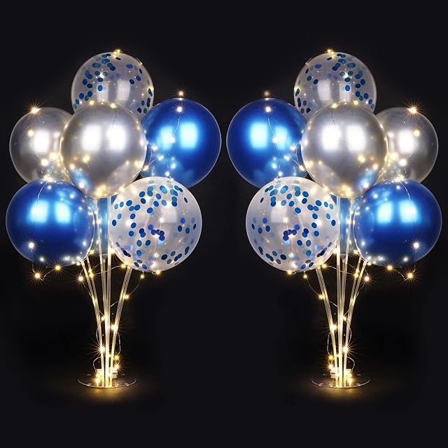 AUAUY 2 Pcs Balloon Stand for Table Set, Reusable Light Up Table Balloon Stand, Balloon Column Stand with 16 Balloons and 2 Lights, for Birthday, Baby Shower, Wedding, Graduation, Party Decorations