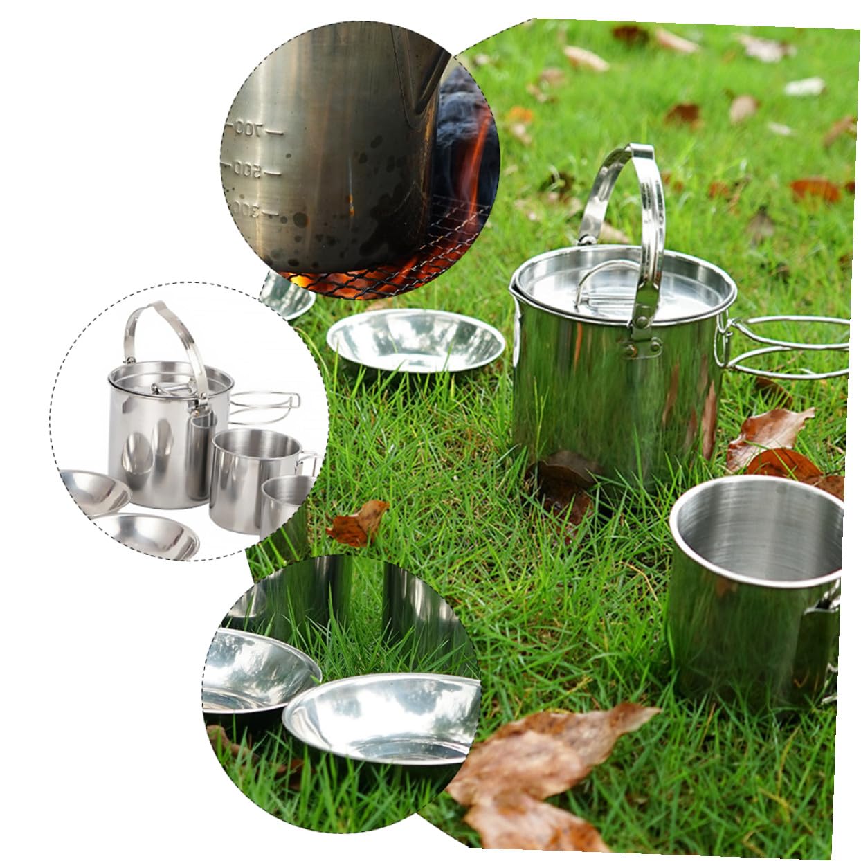 Toddmomy 2 Ensembles ensemble de bouilloire en acier inoxydable assiettes en buvant poêle set vaisselle camping Ensemble de vaisselle de camping ustensiles de cuisine de pique- Silver