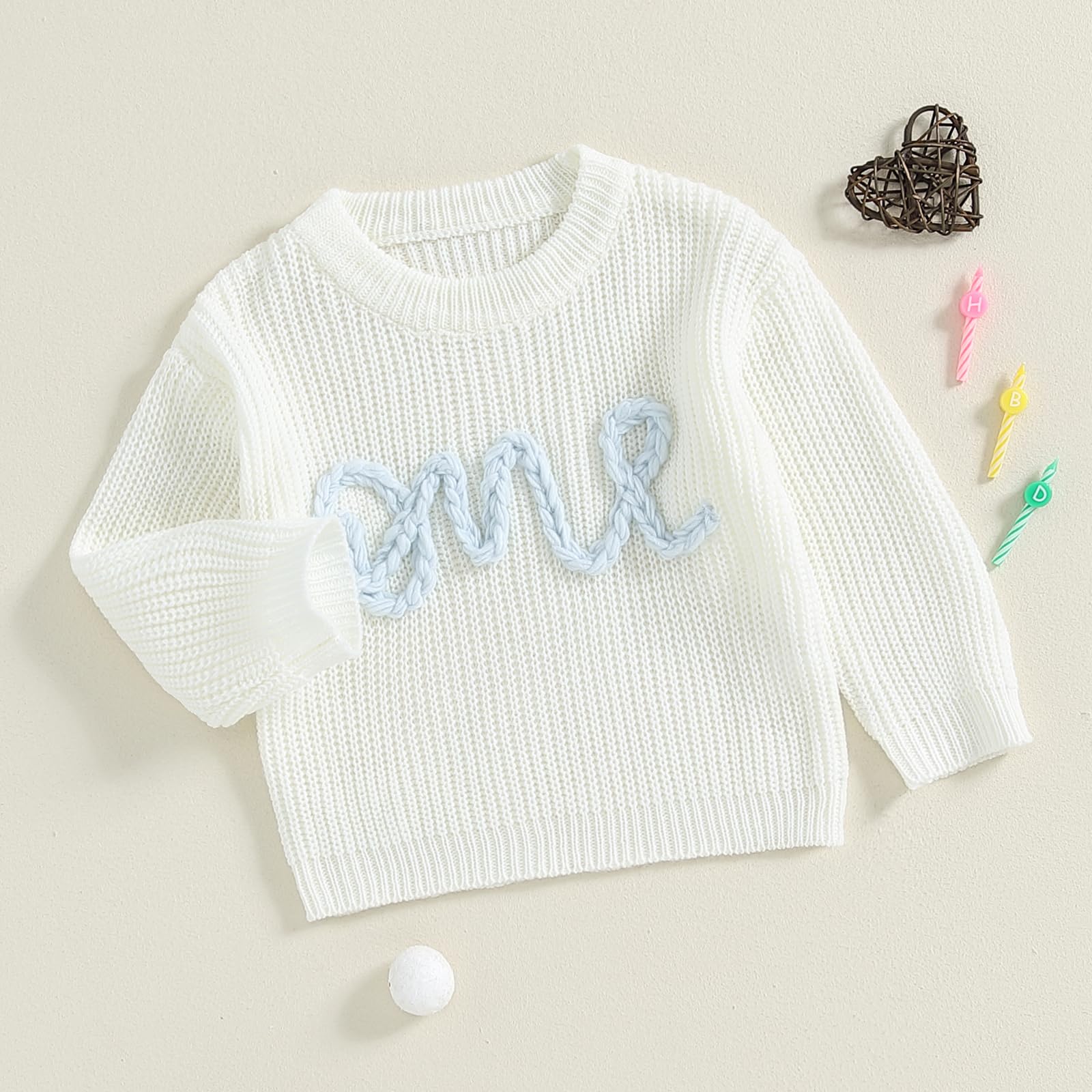 Maglia Autunnale per Bambini e Bambine Primo Compleanno Maglione Lavorato a Maglia Bush Lettere Ricamo Baby 1° Compleanno Fiori Knit Tops