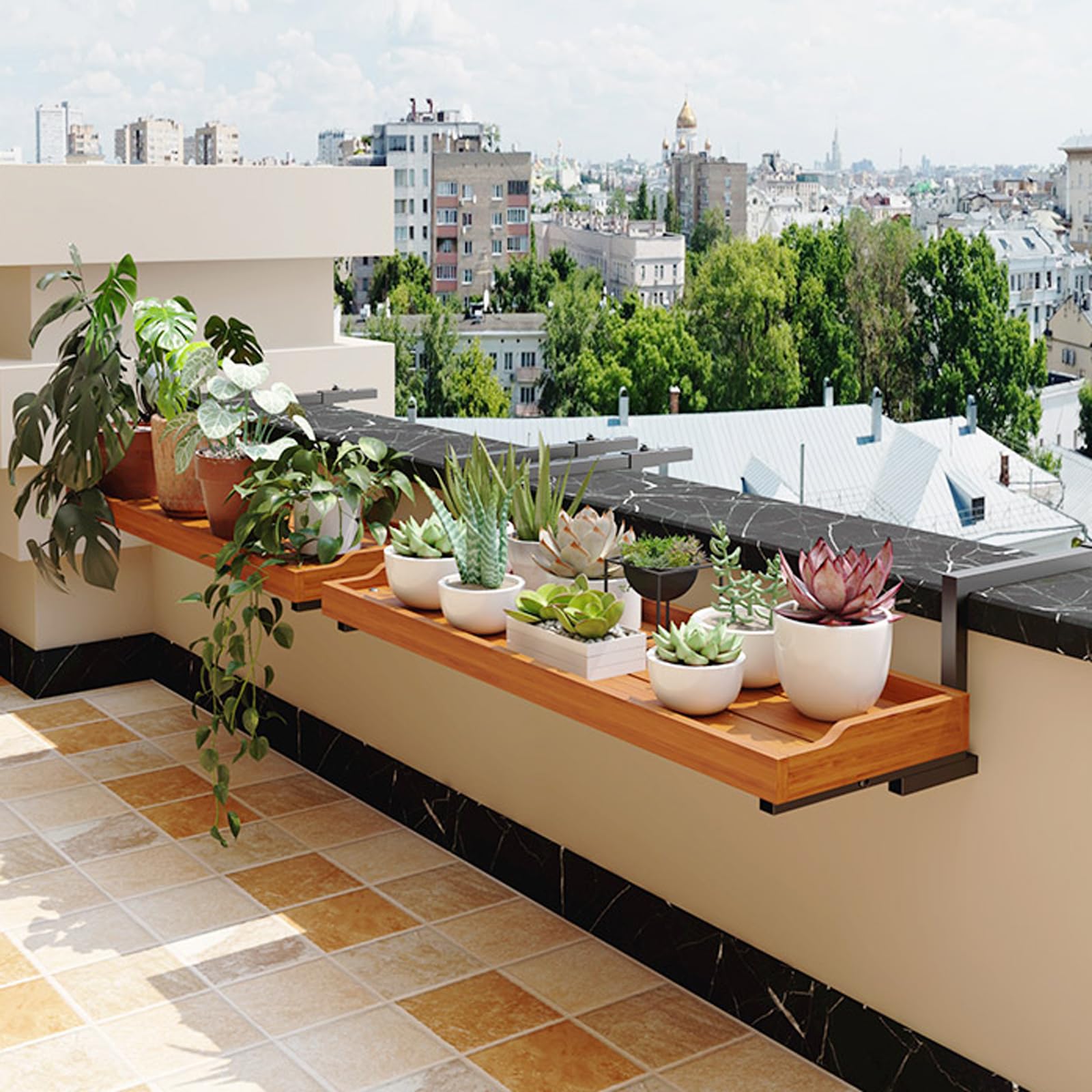 Tavolo da Balcone Sospeso,Tavolo da Bar per Ringhiera Pensile da Esterno,Tavolo Sospeso Ringhiera Legna,Tavolo da Bar Pieghevole per Balcone,Senza Ruggine,per Studiare,Pranzare,Lavoro