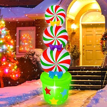 6FT Christmas Inflatables Candy Yard Sign LED Lighted Christmas Inflatable Outdoor Decoration for Garden Home Lawn Pathway Candyland Themed Party
