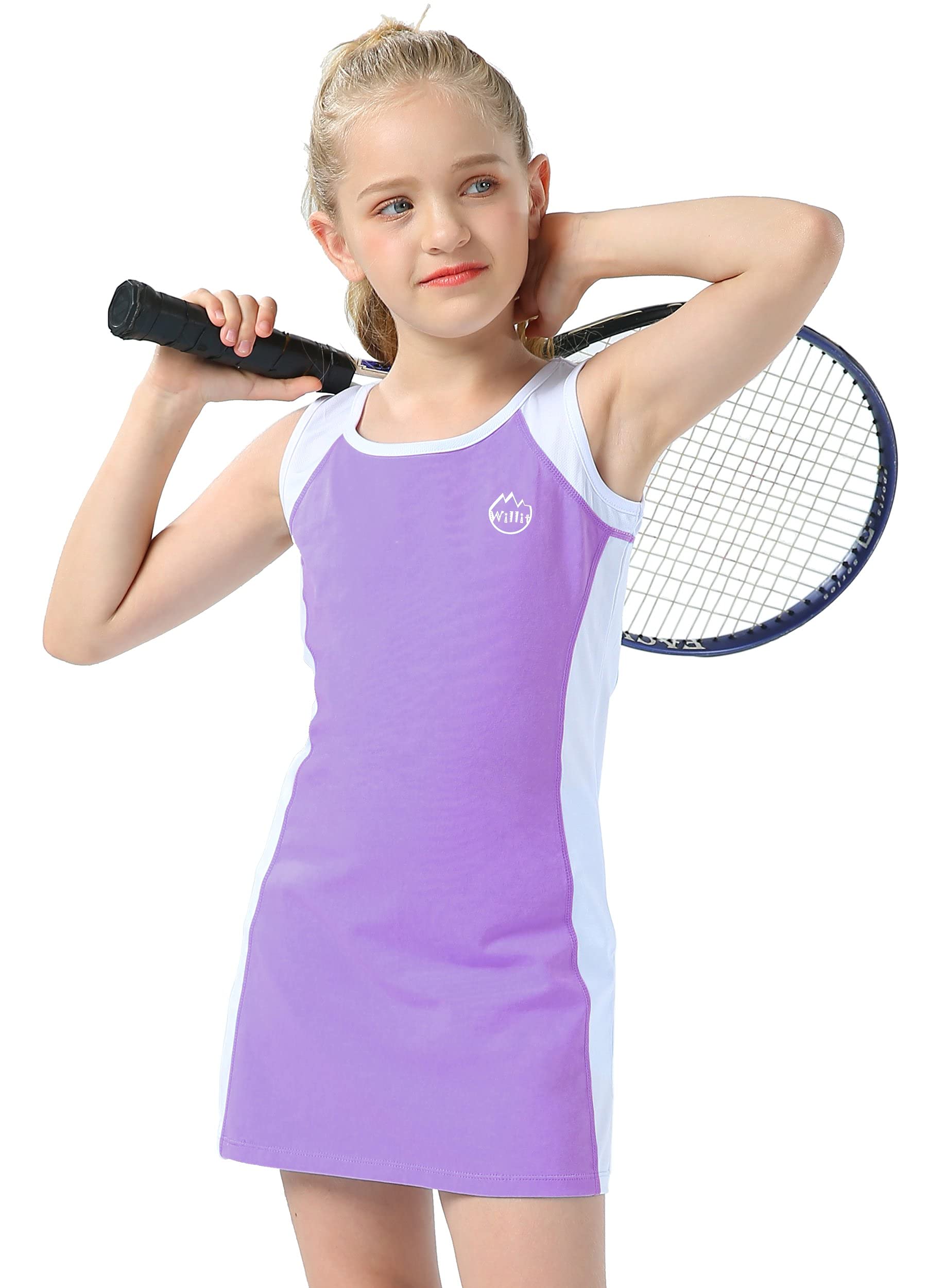Girls Tennis Golf Dress Outfit Kids Cotton Sleeveless Active Sports Dress with Shorts