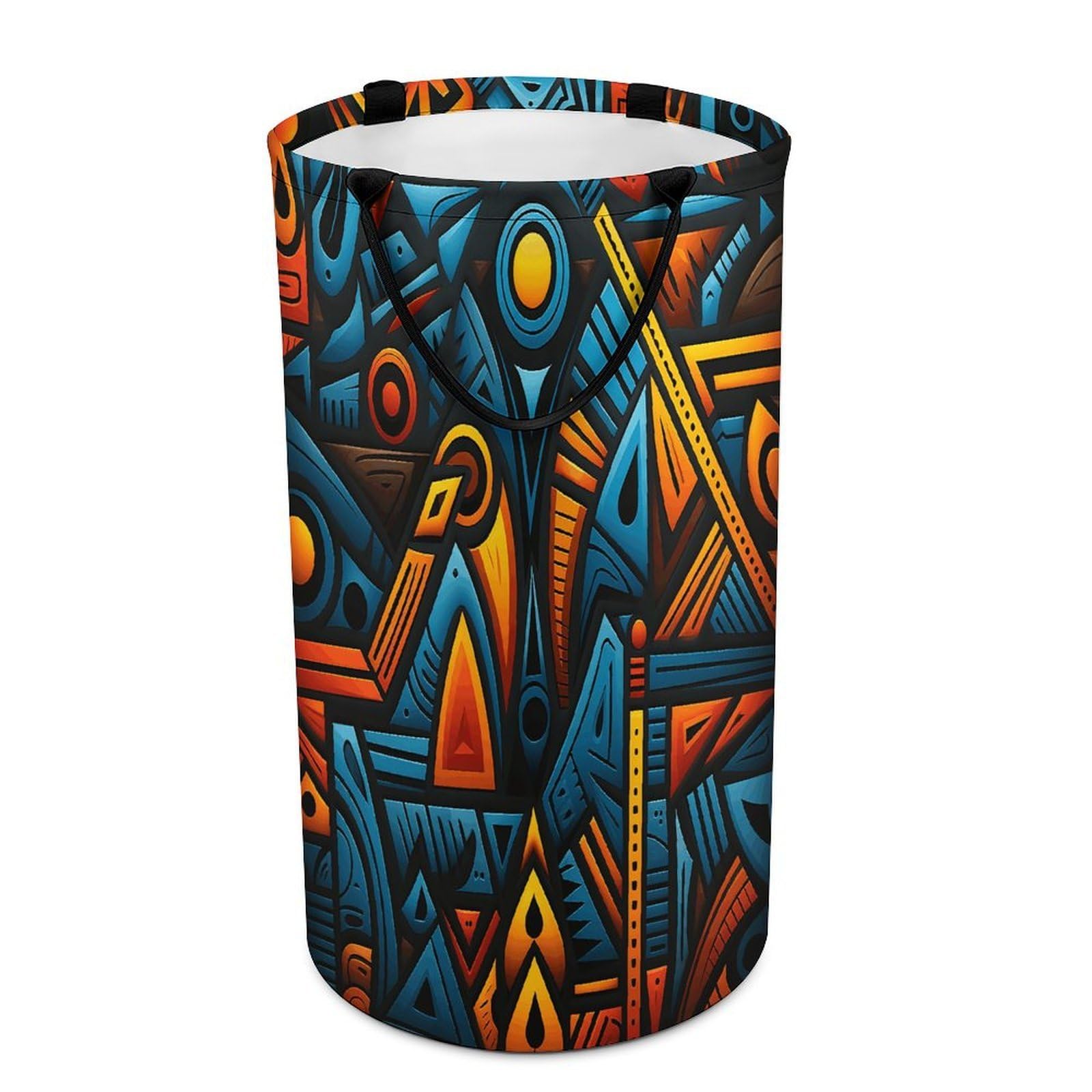 African Style Textile Pattern Laundry Basket Large Foldable Laundry Hamper with Handles Freestanding Collapsible Clothes Basket Waterproof Portable Dirty Clothes Hamper for Bathroom 86L