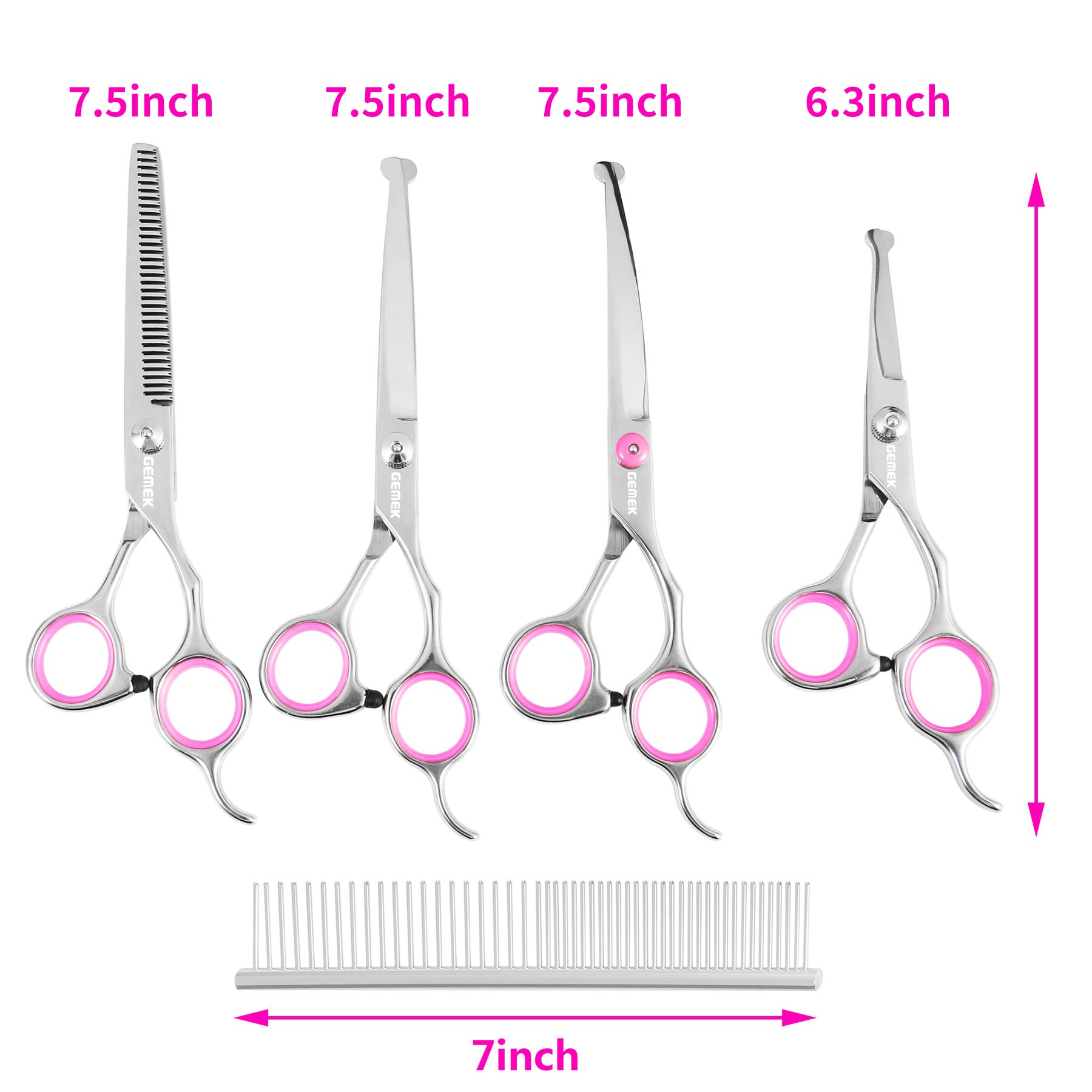 Ensemble de ciseaux de toilettage pour chien, 4CR en acier inoxydable à pointe ronde de sécurité pour animaux de compagnie outil de toilettage professionnel 5 pièces Kit pour chiens, chats