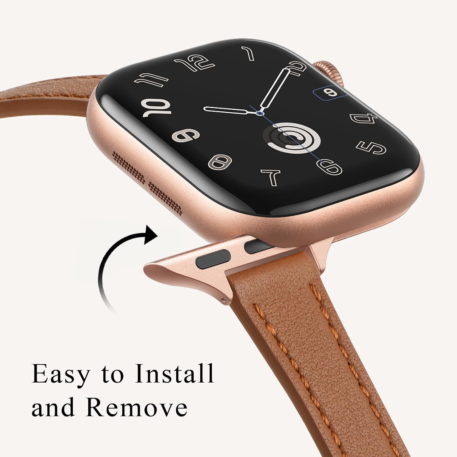 STIROLL Slim Leather Bands Compatible with Apple Watch Band 38mm 40mm 41mm 42mm(Series 11 10), Top Grain Leather Watch Thin Wristband for iWatch SE 9 8 7 6 5 4 3 2 1 (Brown Rose Gold) - Image 3
