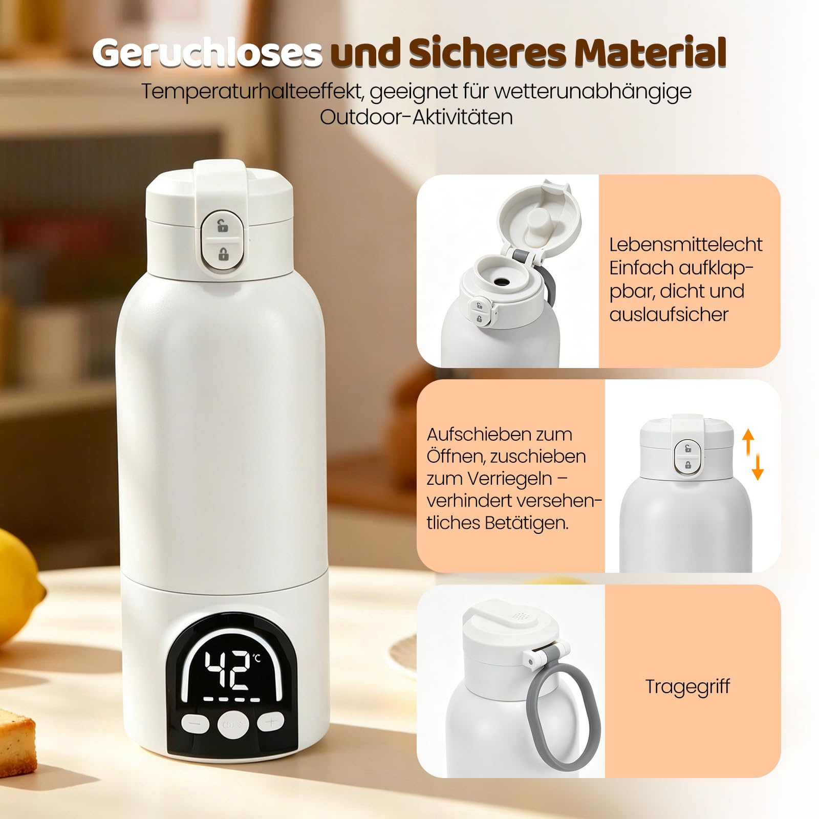 Scalda Biberon Neonato Portatile 500ml, Scaldabiberon Elettrico Portatile 12000mAh con Cavo di Ricarica, Potenza 140W Riscaldamento Rapido in Pochi Minuti, per Viaggi E Allattamento Notturno, Bianco