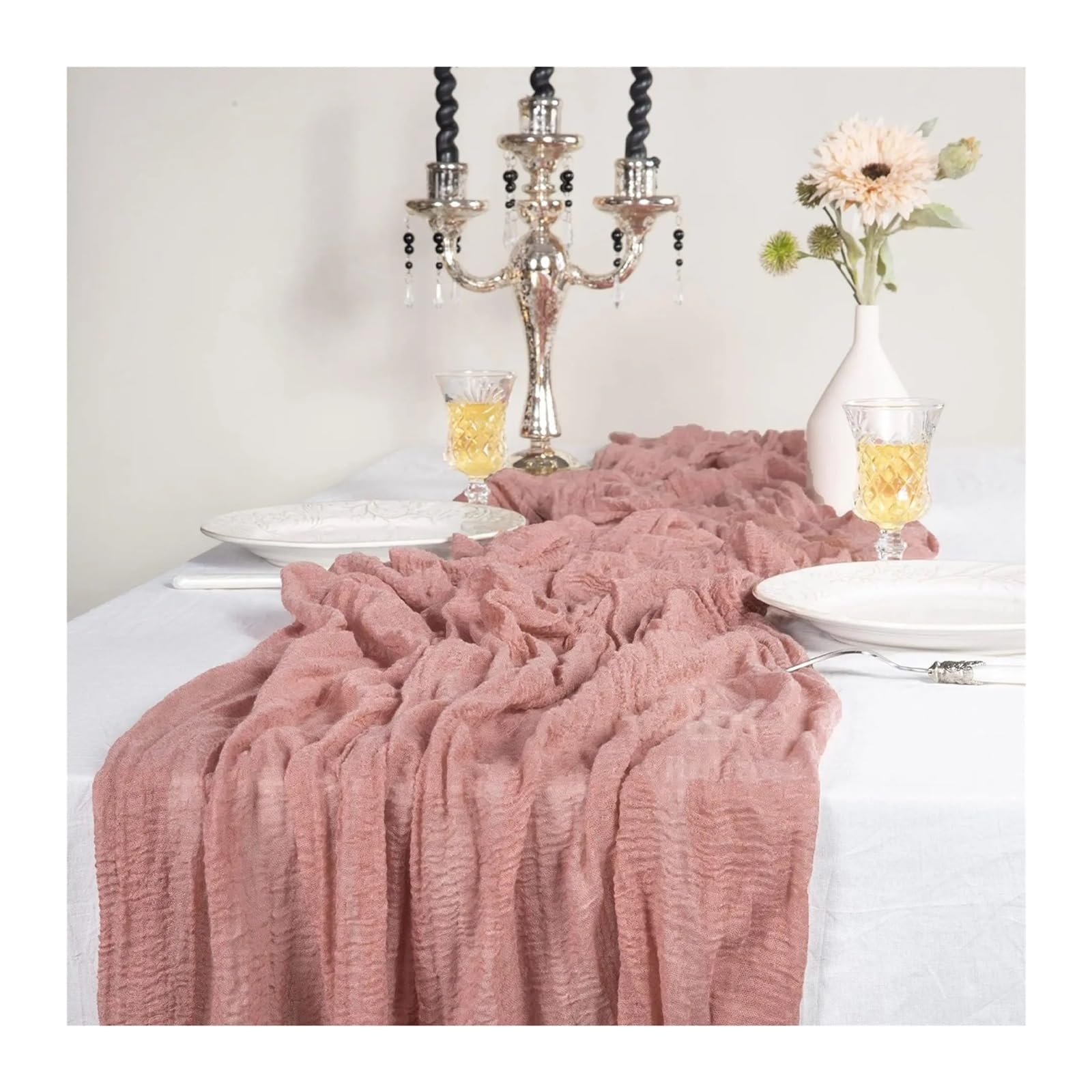 3 uds Camino de Mesa Cheesecloth Mantel Tela Gasa for decoración Nupcial Boda Fiesta cumpleaños San Valentín para Decoracion(Pink,80x400cm)
