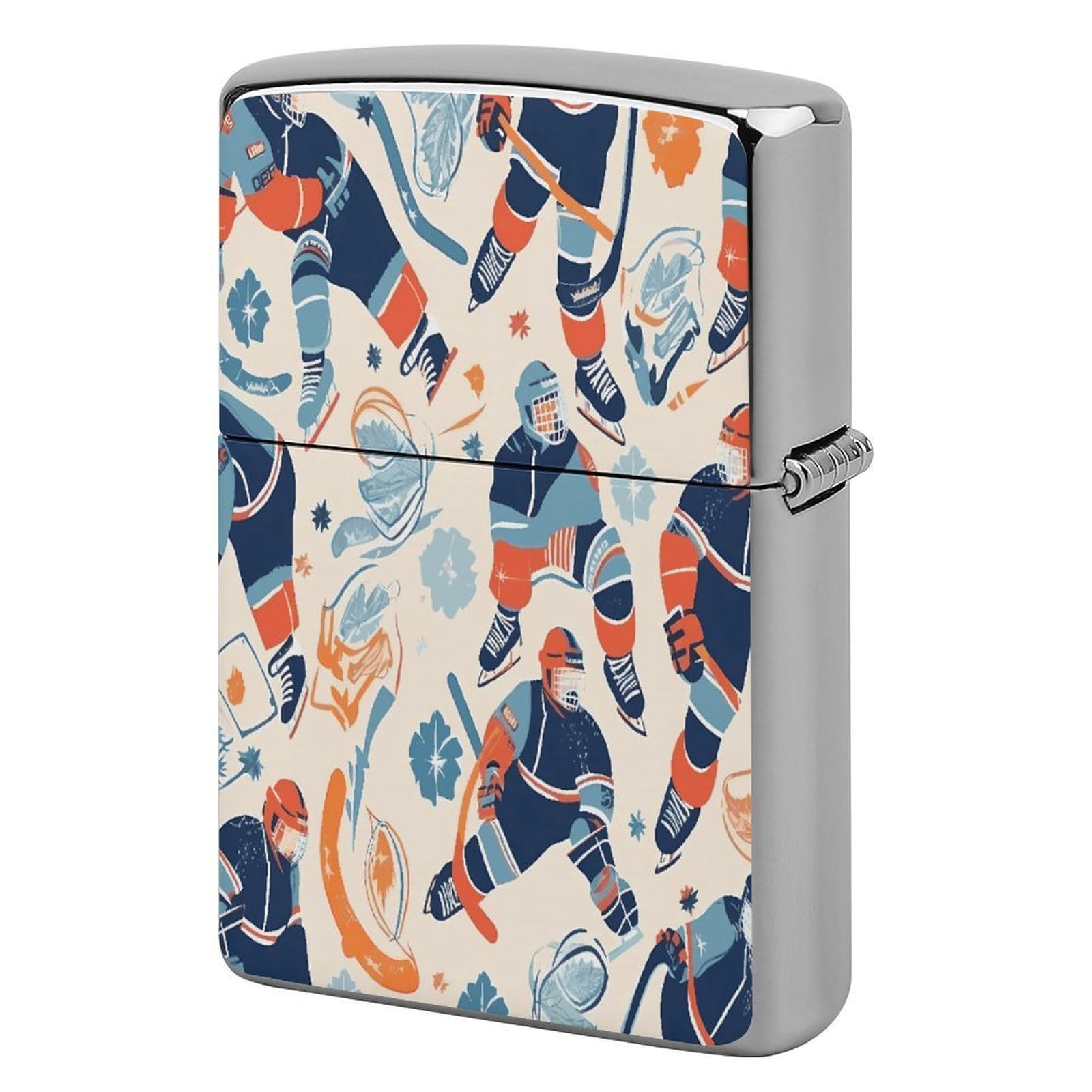 Btcowzrv Style Ice Hockey Player Pattern Metal Lighter Case Sleeve Cover Holder
