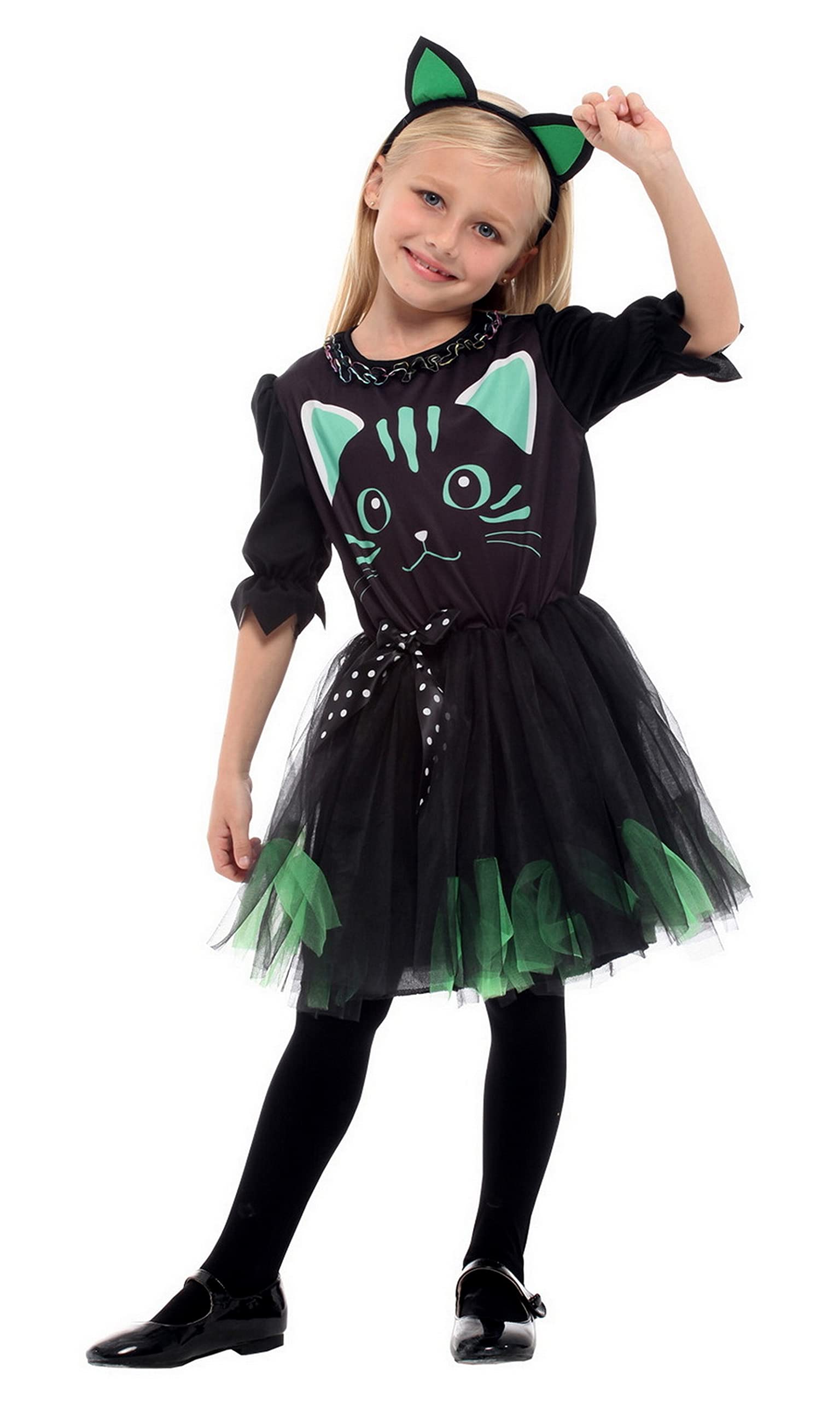 Licus Disfraz de gato animal para niña, disfraz de cosplay, vestido de niño, Halloween, carnaval, Halloween, Halloween, día de fiesta