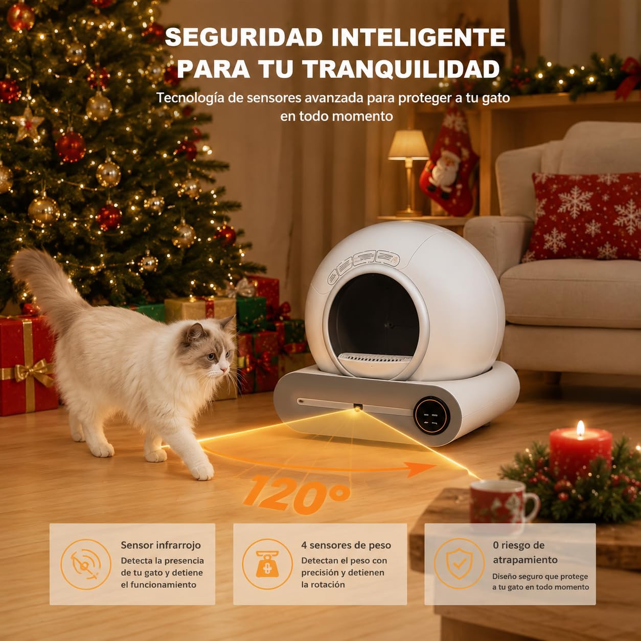 Arenero para Gato Autolimpiable 65L+9L, Arenero Inteligente Automático con Control App, Eliminación de Olores, Incluye 5 Rollos Bolsas Basura y 1 Tapete, para Varios Gatos