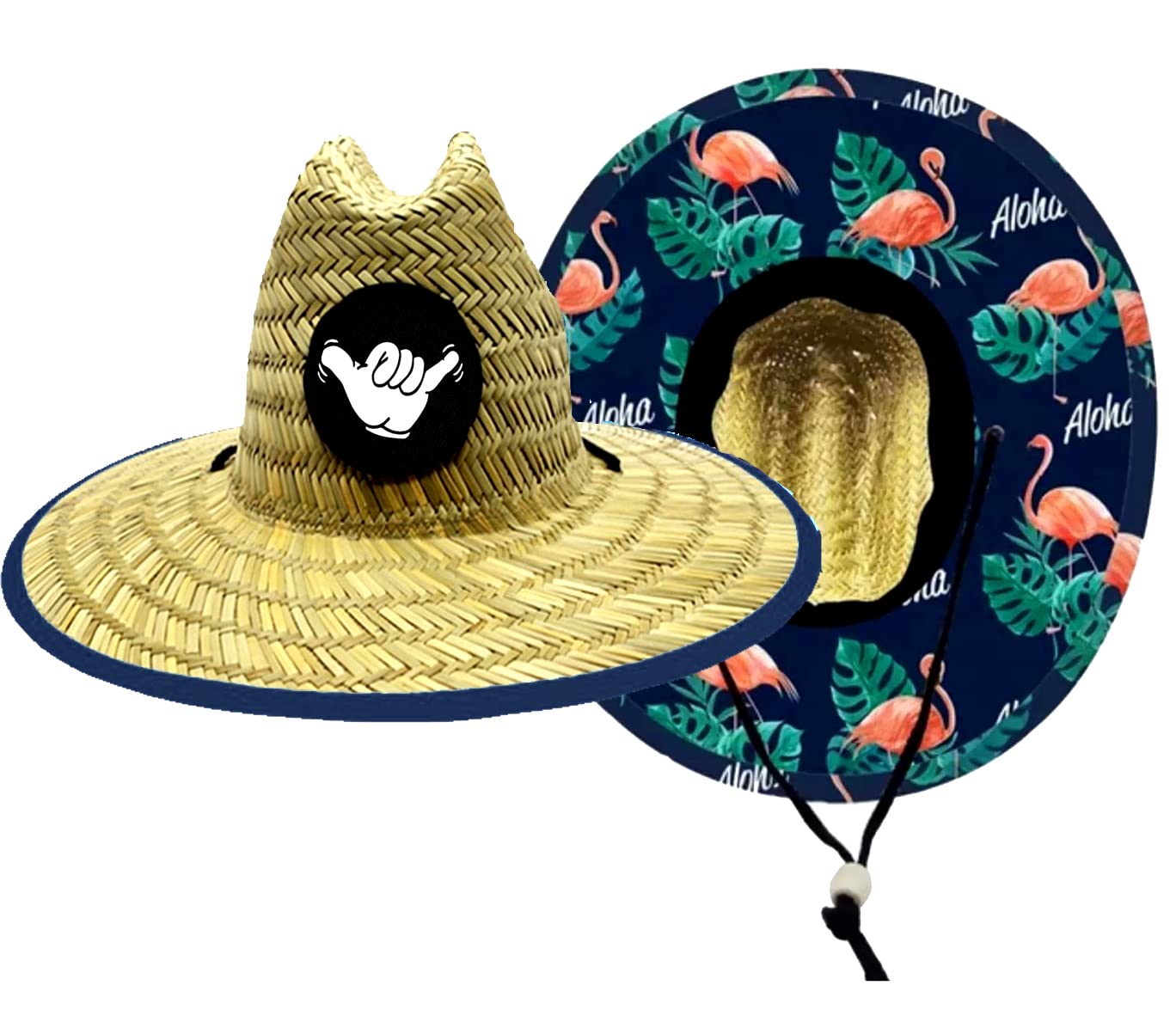 Baby Infant Lifeguard Hat Aloha Flamingo Straw Beach Cap Shaka Patch