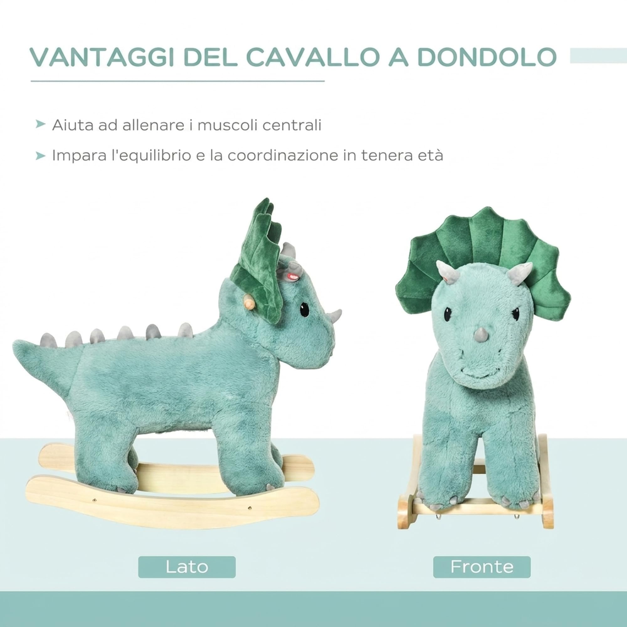 HOMCOM Cavallo a Dondolo per Bambini 3-6 Anni, Triceratopo, Verde Scuro