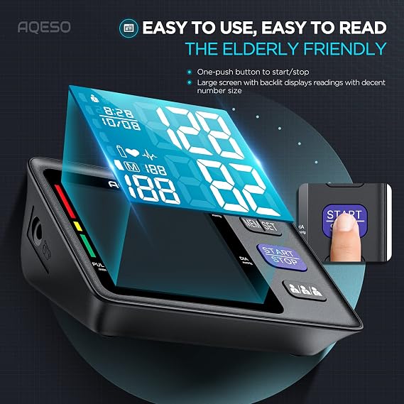 Blood Pressure Machine Upper Arm, 3 Size Cuffs, S, M/L and XL, Small 7-9, Medium/Large 9-17 and Extra Large Cuff 13-21, Accurate Automatic Digital BP Monitor, Large Backlit LCD, 3-User 1500 MEM