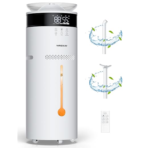 VAGKRI 18L Humidifier Large Room, for 2000 sq ft whole house humidifiers, 5 Mist Levels, 24H Timer, Auto Mode, Top Fill With 2 Extended Tube Quiet Cool Mist Humidifiers for Bedroom Home Baby Plant