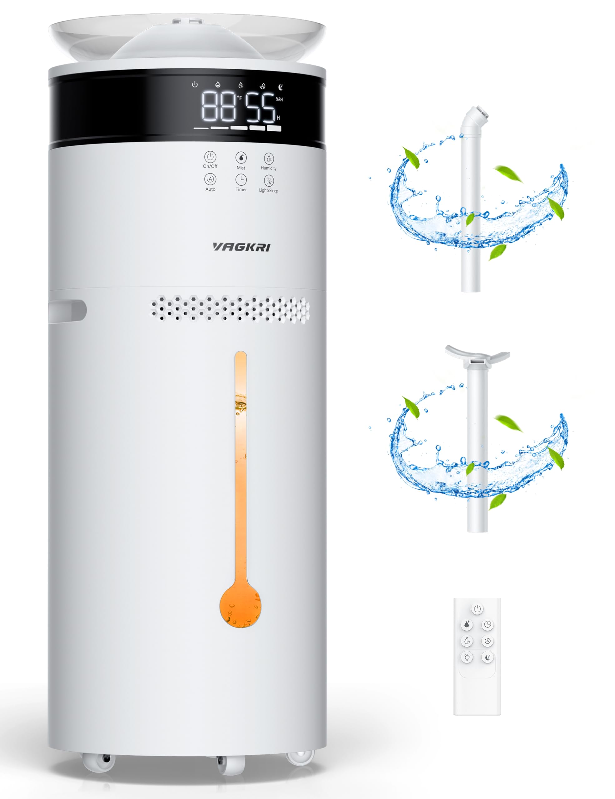 VAGKRI Humidifier Large Room, 18L Ultrasonic Cool Mist Humidifiers for Bedroom, Up to 1200 sq ft, 5 Mist Levels & Auto Mode, Quiet Humidifier for Plants, Baby, Whole House, Home with 2 Extended Tubes