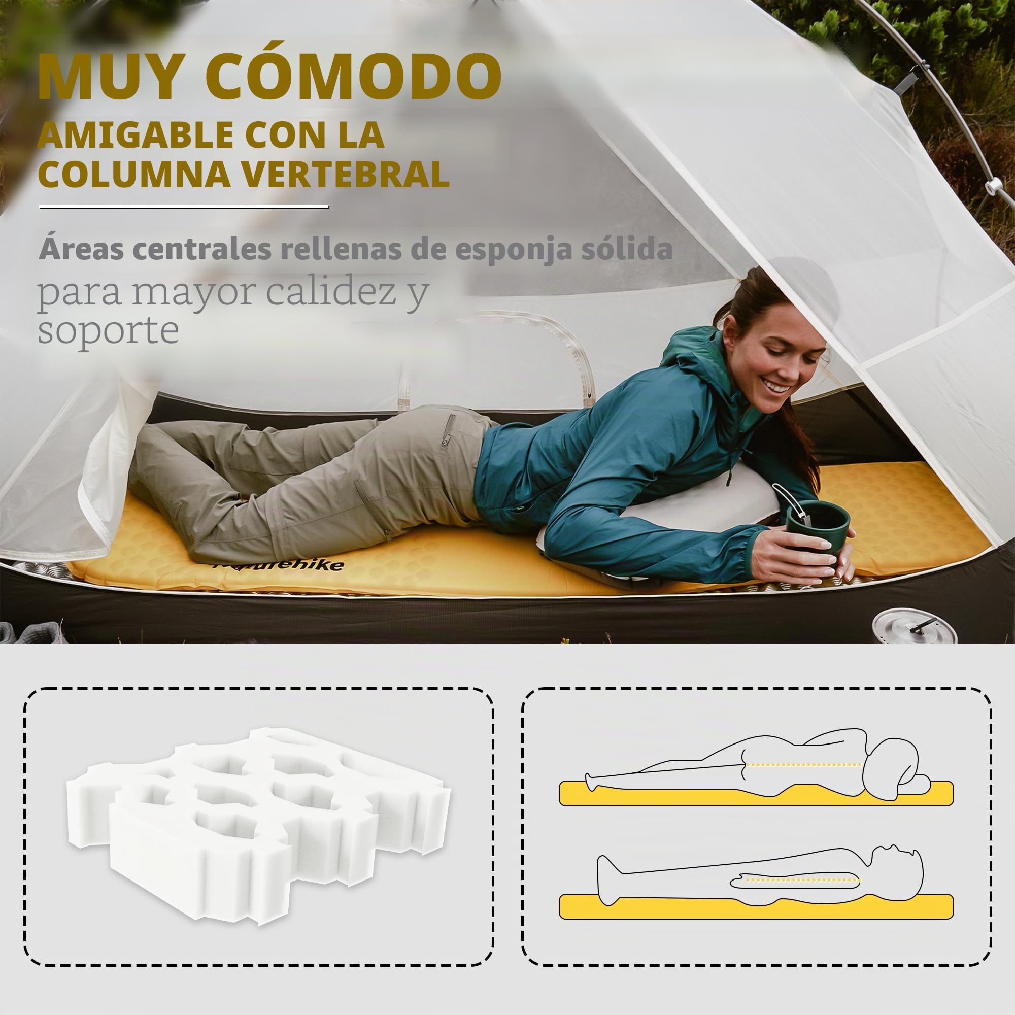 Naturehike Yugu Air Mattress - Colchoneta autoinflable de 3,5 cm de grosor, tamaño compacto y ligero, para camping, senderismo y deportes al aire libre