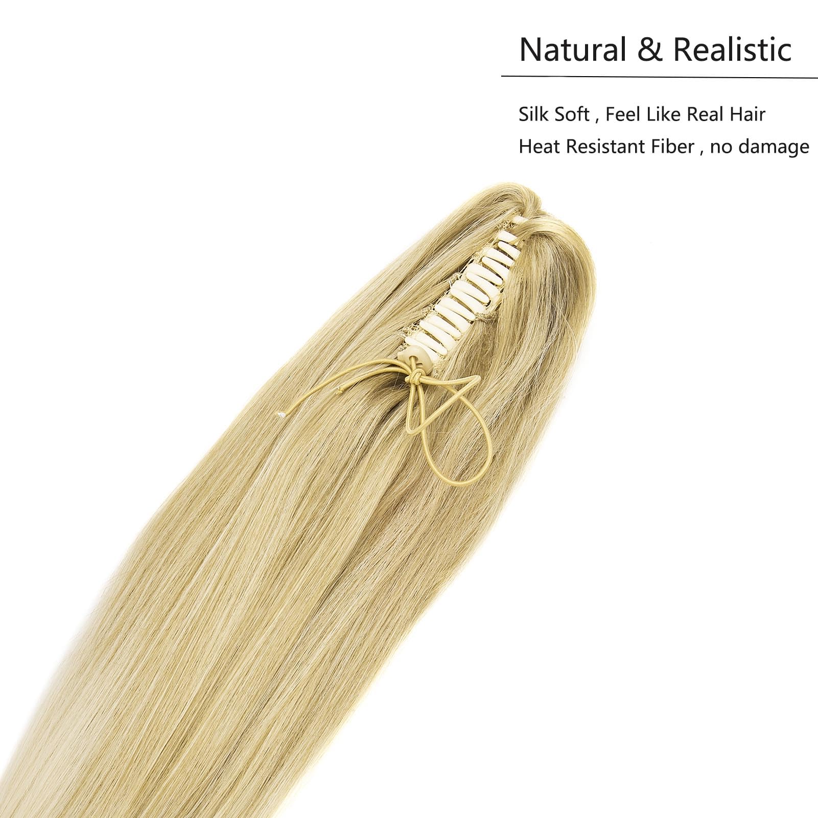 Cybelleza 20inch Ponytail Hair Extensions Straight Ponytail Claw Jaw on Long Straight Pony Tails Clip in Hair Extensions Synthetic Hair pieces for Women Dark Blonde Ombre Bleach Blonde - Image 3