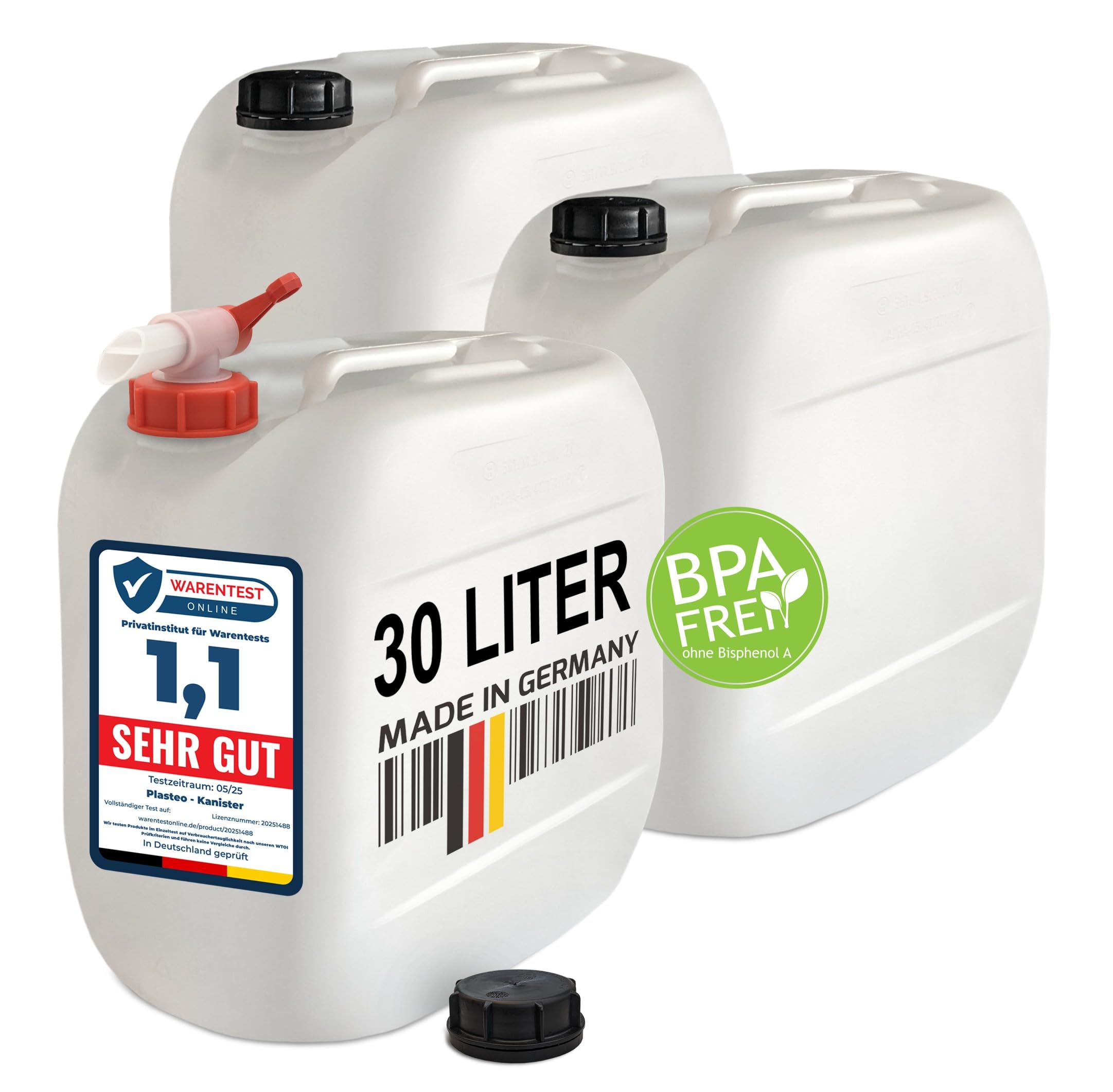 3 x bidons de 30 litres avec couvercle, robinet et bec verseur pour eau potable naturelle