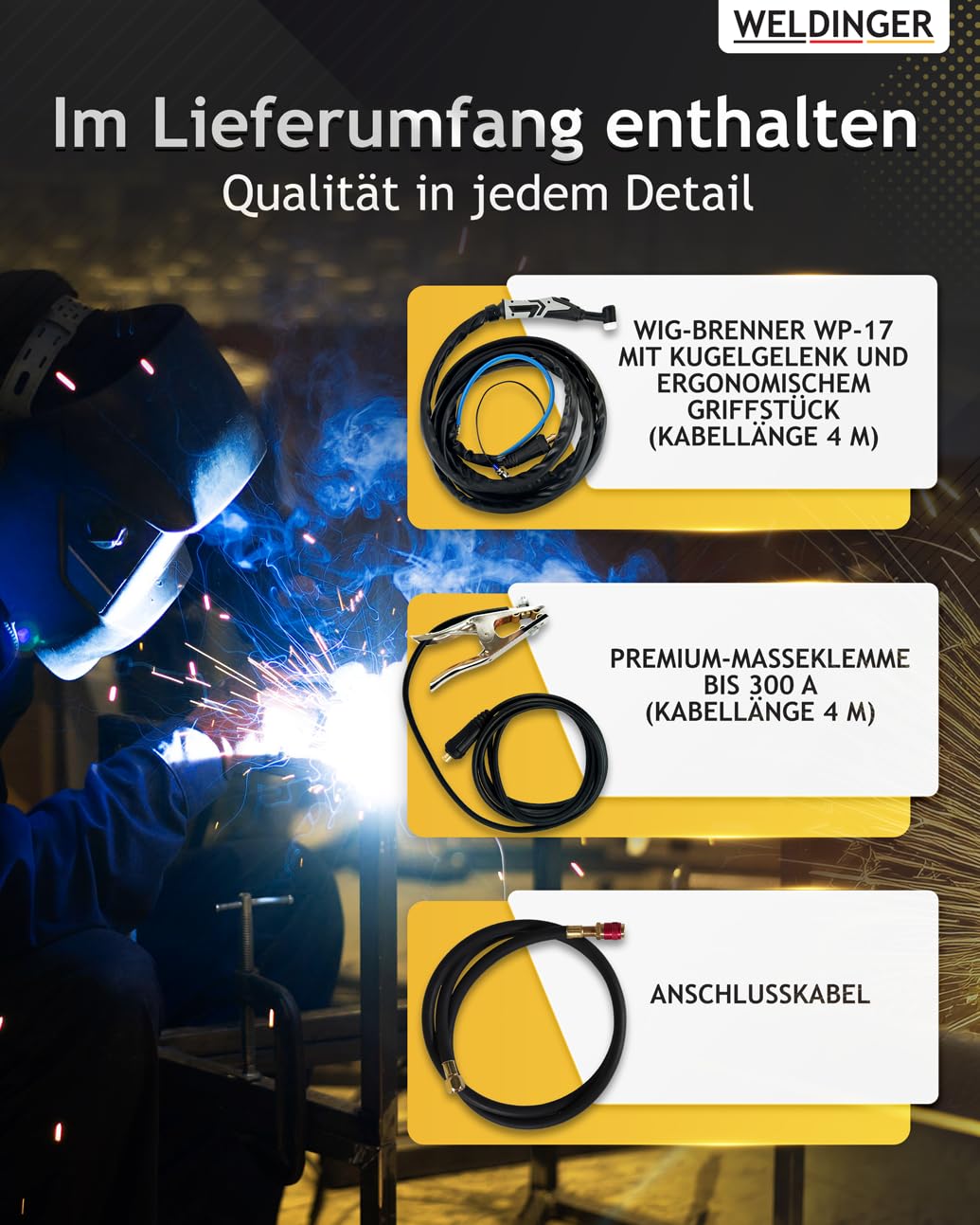 WELDINGER WIG-Schweißgerät WE 2003P ACDC - Inverter HF-Zündung zum Schweißen von Aluminium 2T/4T Puls auch MMA 5 Jahre Garantie