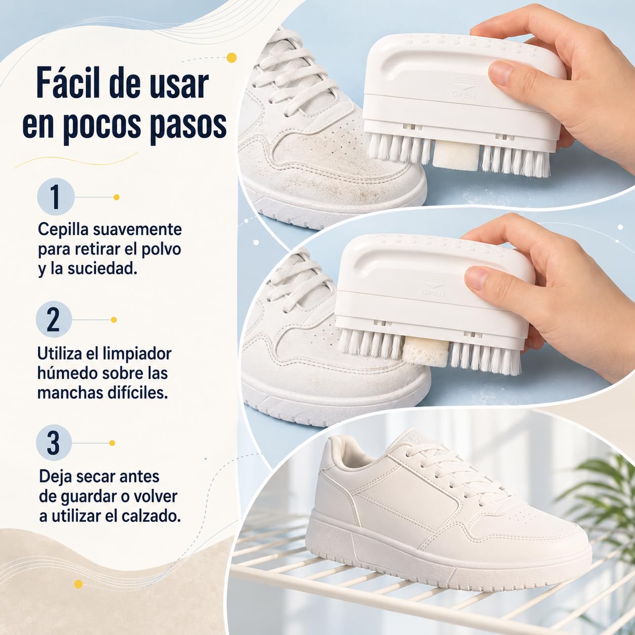 Limpiador de Calzado 100 ml con Cepillo Integrado, Sin Agua, Pack de 12