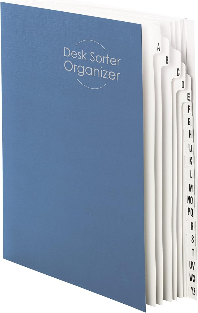 Deluxe Expandable Desk File, AZ Index, Letter Size, Pressboard, Navy