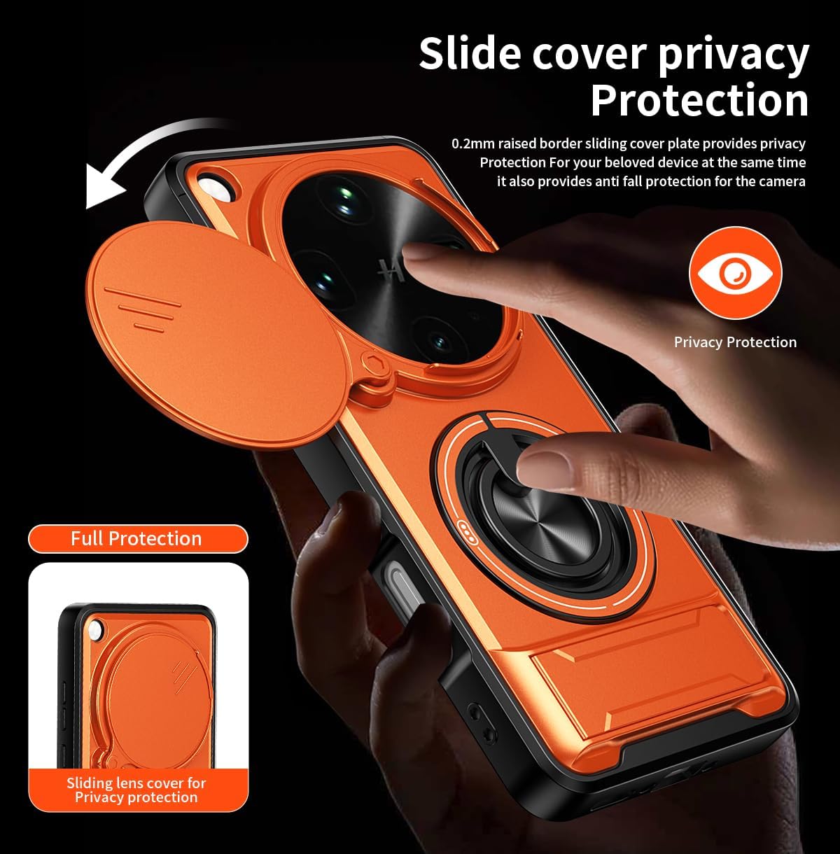 Compatible with Oppo Find X9 Ultra Case [with 2*Screen Protector][2-in-1 Slide Camera Cover, Magnetic Kickstand Design][Shockproof Phone case] Orange