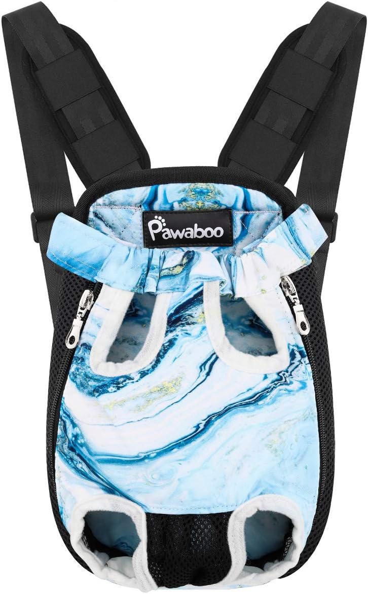 Pawaboo Pet Carrier Backpack, Adjustable Pet Front Cat Dog Carrier Backpack Travel Bag, Legs Out, Easy-Fit for Traveling Hiking Camping for Small Medium Dogs Cats Puppies, Small, Blue Marble Blue Marble Small (Pack of 1)