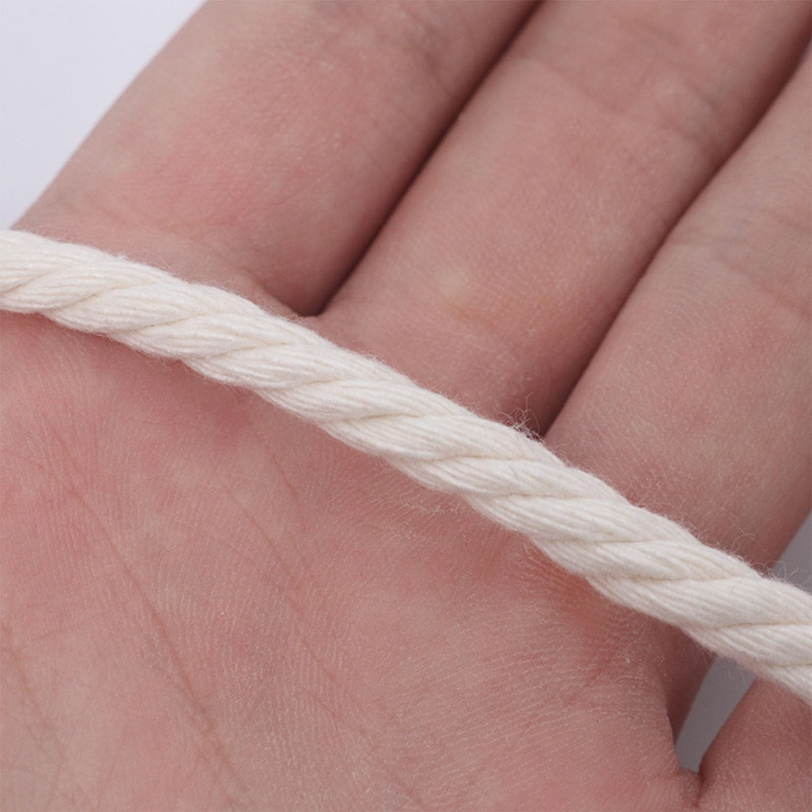 3 Rollen Makramee-Kordel 3 mm/4/5/6 mm x 300 m, natürliches Makramee-Seil, Baumwollschnur, 4 Stränge, gedrehtes, weiches Terrassenseil zum Aufhängen an der Wand, Heimwerken,Beige-5 mm