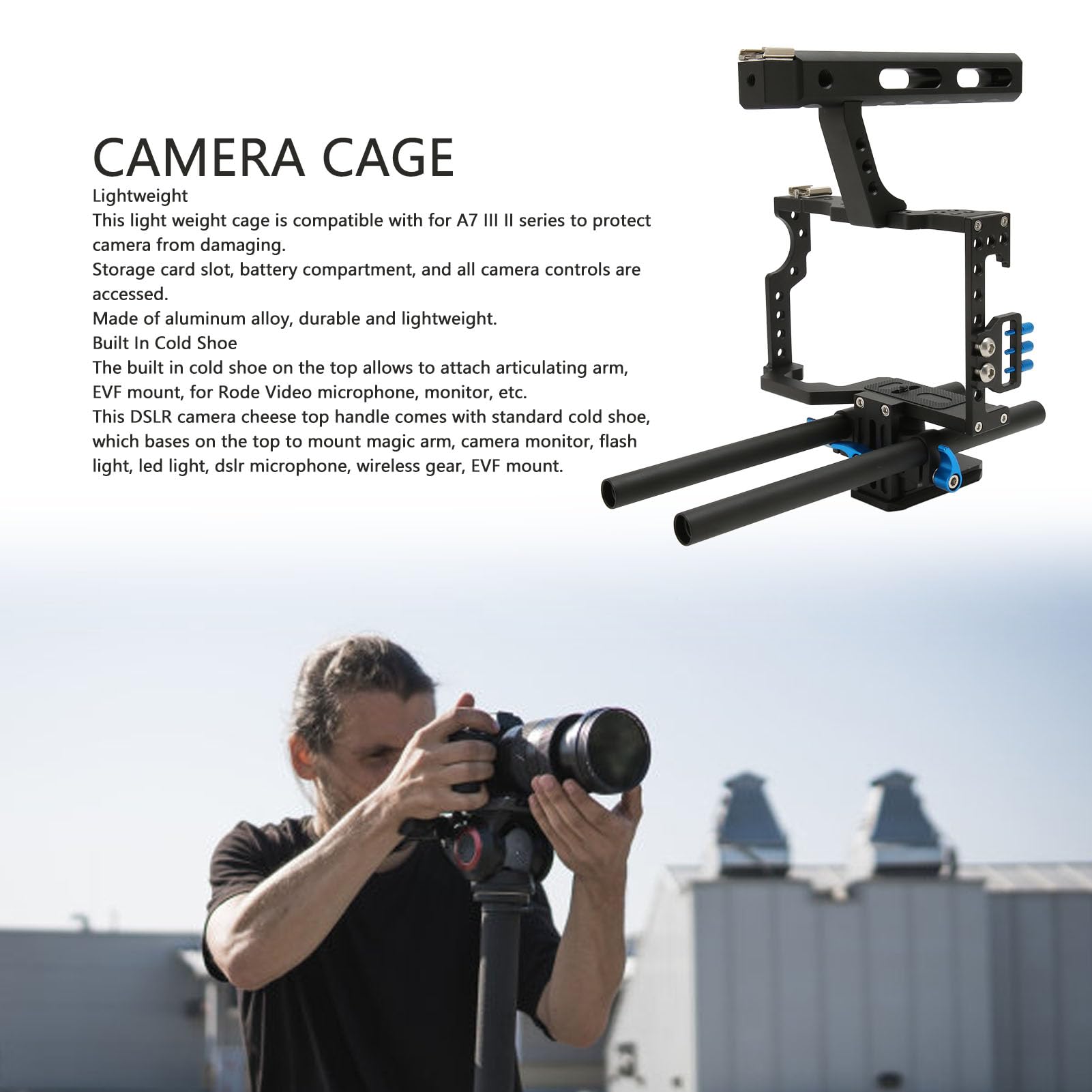 Cuifati Aluminum Alloy Camera Cage Kit con Cold Shoe per GH4 A7S A7 A7R A72