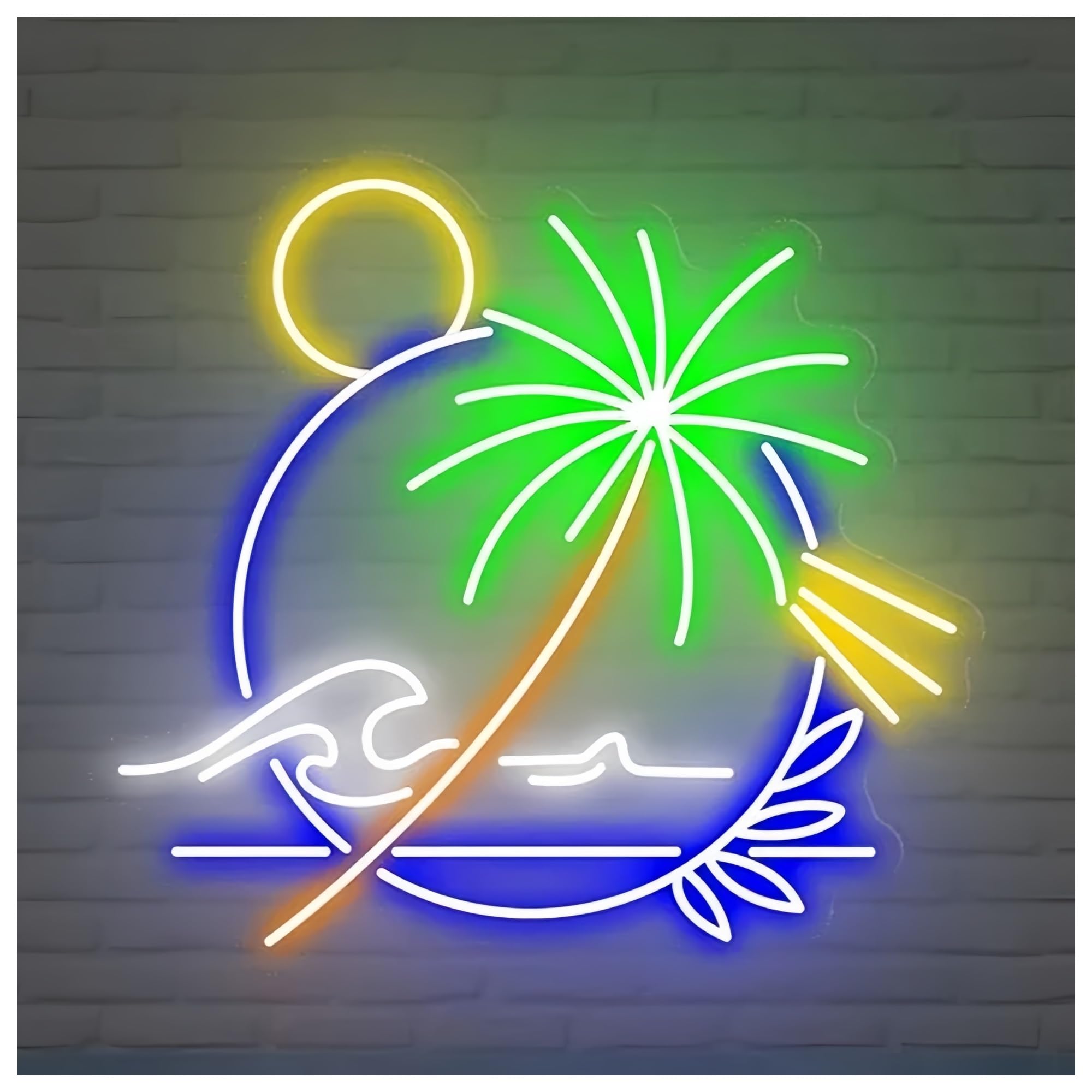 SHOUXI Sign Lamp Palm Tree Neon Sign Beach Bar Club Neon Light Wall Decor Ocean Tropical Party Pub Summer Decoration(B,50CM)