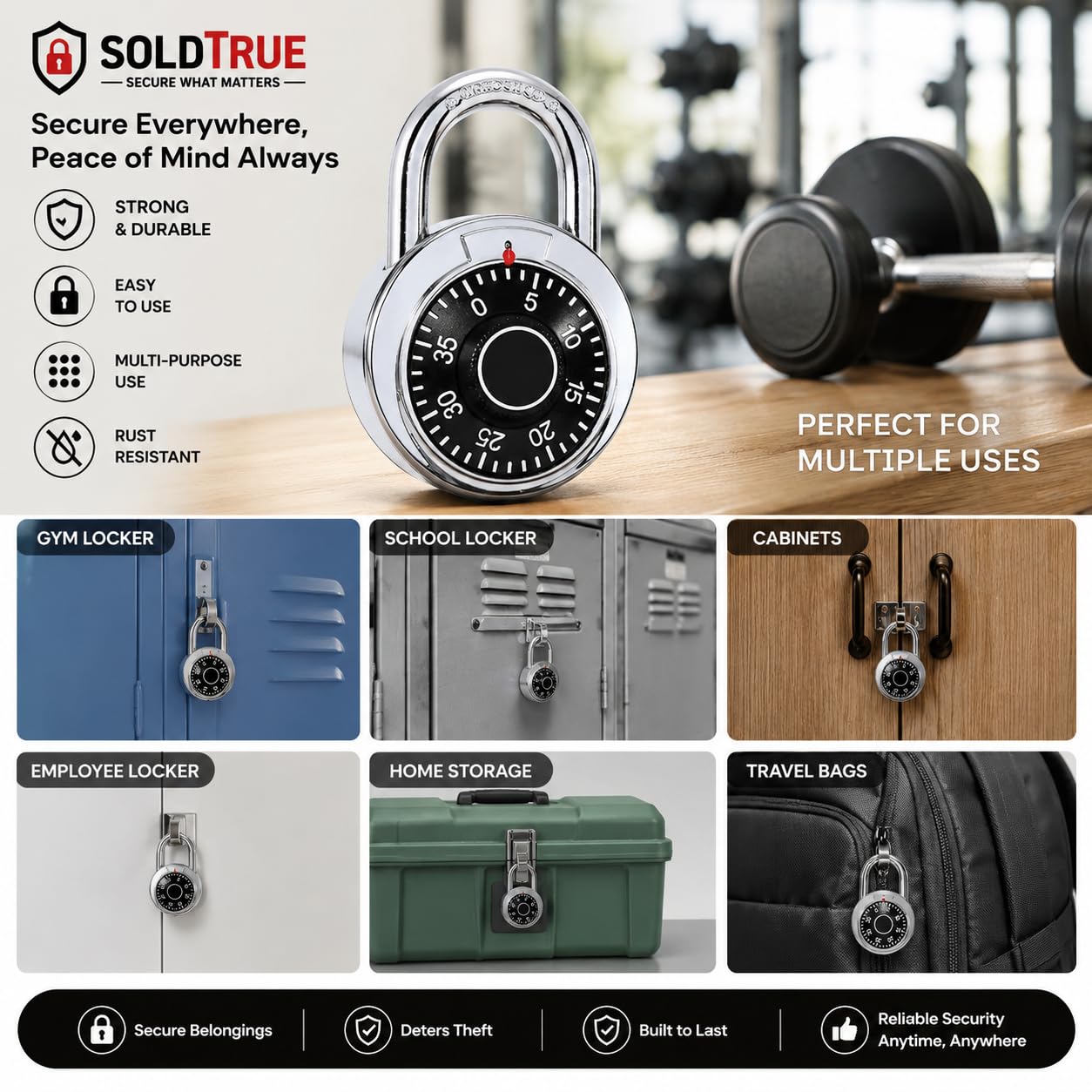 Coded Lock, Rotary Padlock Combination Padlocks Rotary Padlock Digit Combination Locker Lock Safe Round Dial Number Luggage Suitcase Security. — Amazon image 4