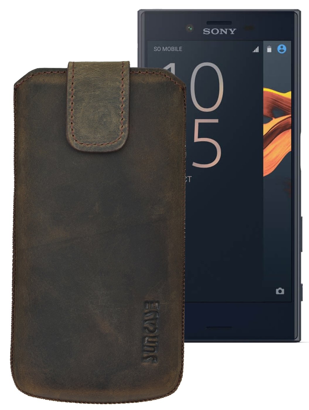 Suncase Mobile Phone Case for Sony Xperia X Compact Leather with Pull-Up Strap and Magnetic Closure