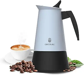 Cafetera Italiana Piccolina 600 Blue, Capacidad 300 ml para 6 tazas, Diseño elegante en Acero, Filtro Acero Inoxidable, Apta para todas las superficies, Válvula de seguridad, Cierre silicona