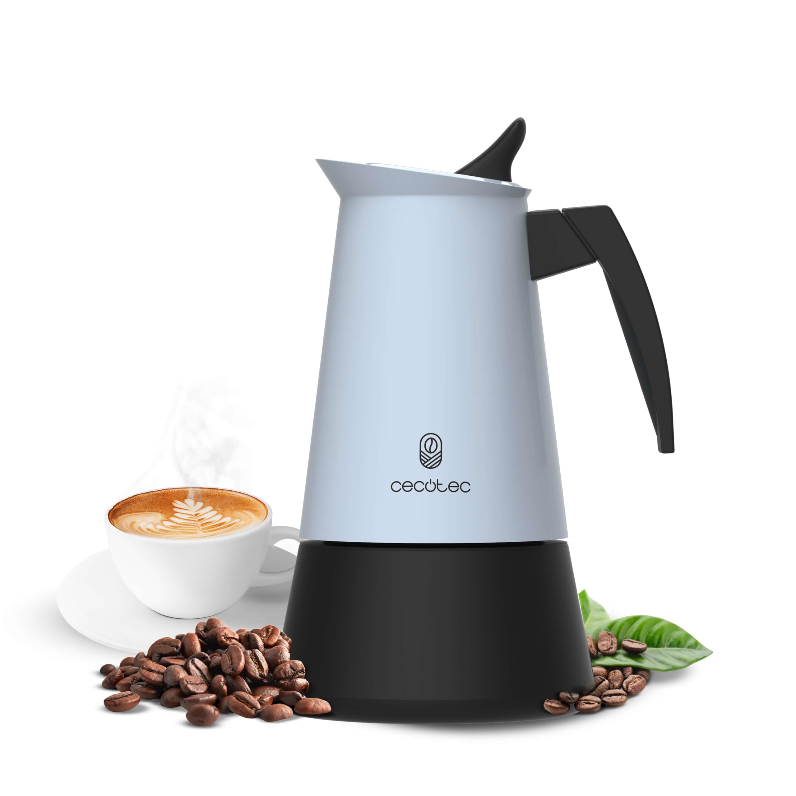 Cecotec Cafetera Italiana Piccolina 900 Blue. 450ml, 10 Tazas de Café, Acero Inoxidable, Apta Todas Superficies, Filtro Premium, Válvula Seguridad, Mango Termorresistente, Diseño Elegante