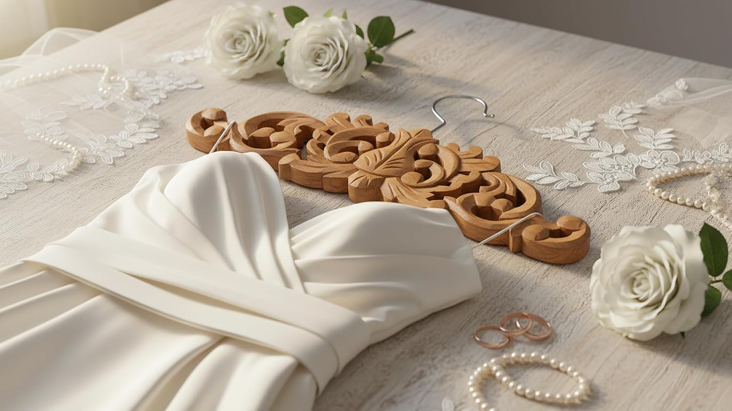Handmade Vintage Wooden Wedding Suit Jacket Tuxedo Shirt Coat Clothes Hanger for Groom & Bridal Wedding Dress Non Slip Smooth Finish Swivel Hook Bridal Shower Party Favor Gift Ideas